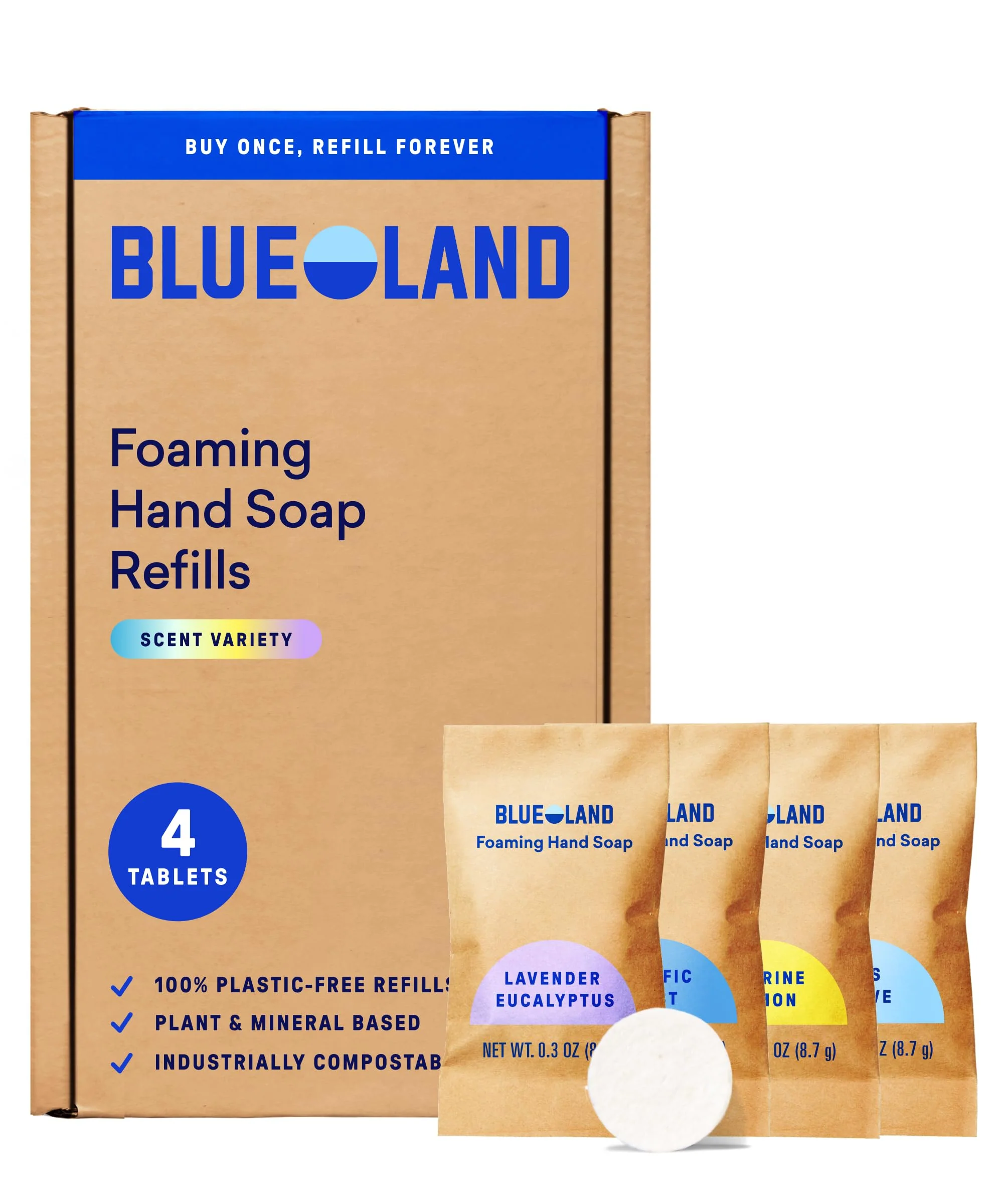 Lightweight BLUELAND Foaming Hand Soap Refill Tablets 10-Pack Fragrance Eco Friendly Cleaning Products 10 x 9 Fl oz Reusable