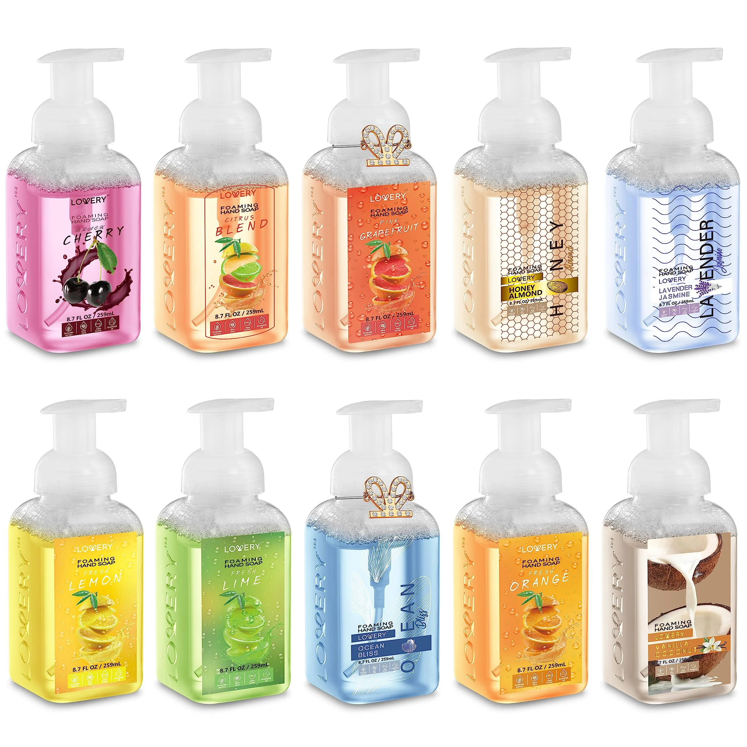Functional Foaming Hand Soap 10 Pack Moisturizing W Aloe Vera Essential Oils - Alcohol- Citrus Blend Lemon Orange Lime Grapefruit Black Cherry Contemporary