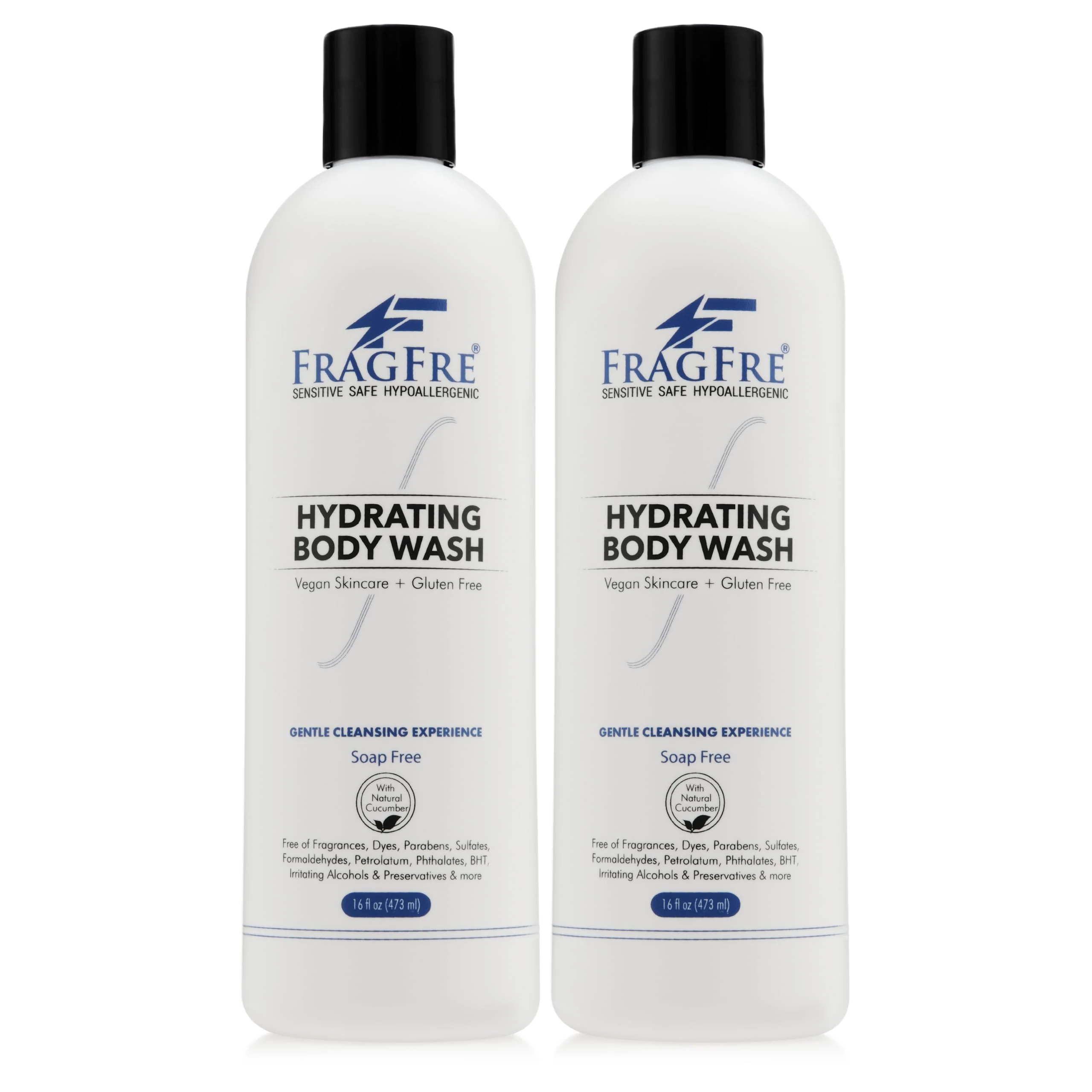 Luxury FRAGFRE Sensitive Body Wash 16 oz 2-Pack Gift Set - Paraben Sulfate Body Cleanser - Hypoallergenic for Delicate and Flaky Skins - No Added Soft
