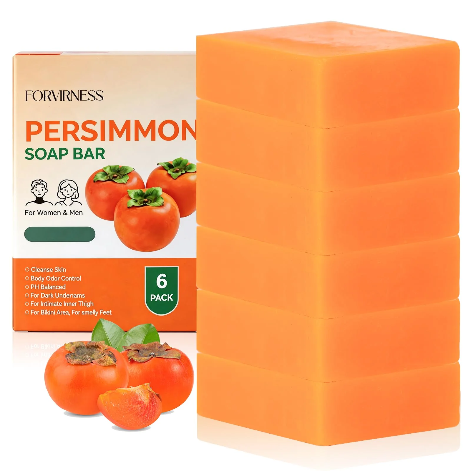 Prestigious forvirness 6 PCS Persimmon Soap Bar for Body Odor Control Natural Deodorant Body Bar Soap for Old People Smell Odor Wash Soap with Japanese Environmentally Friendly