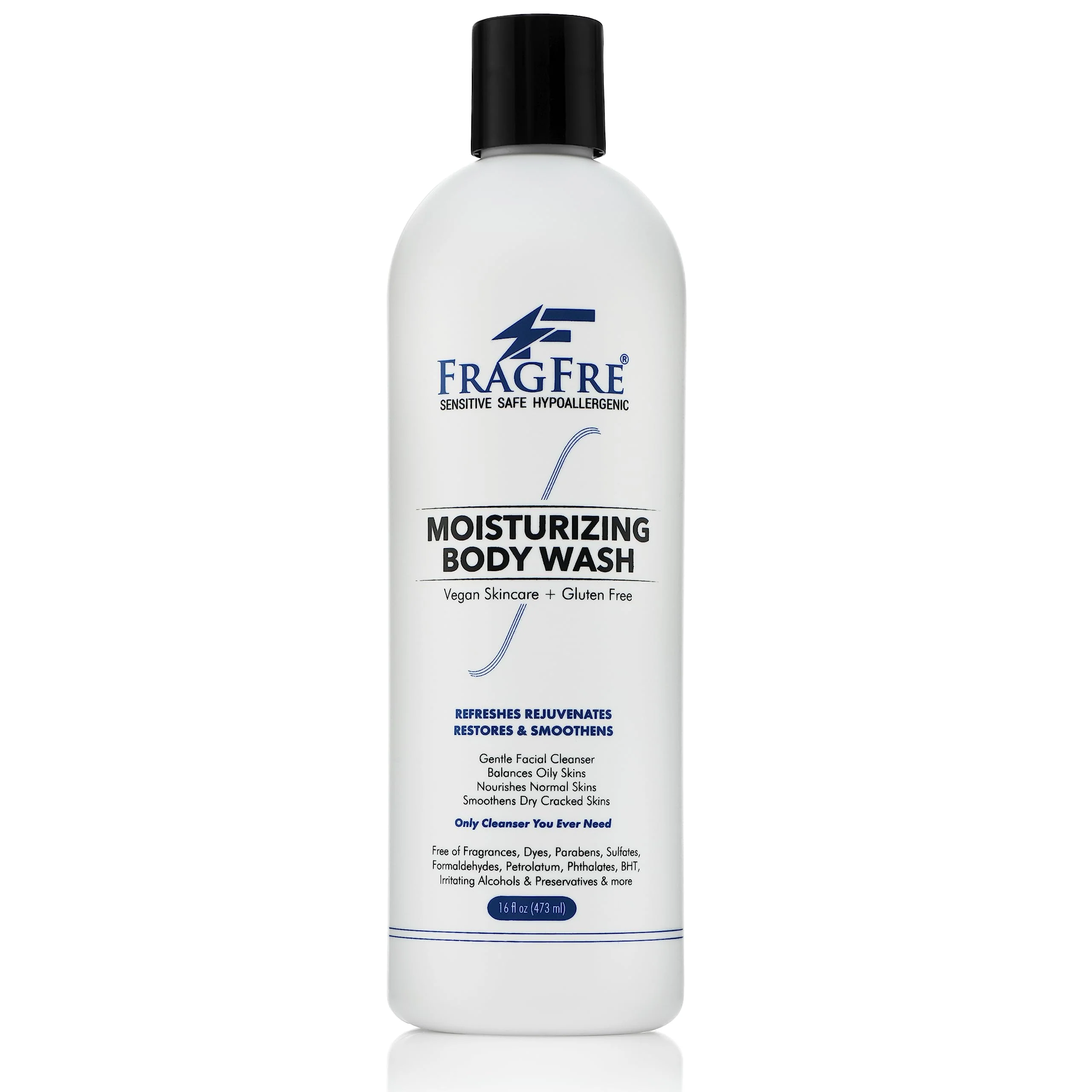 Original Design FRAGFRE Moisturizing Body Wash 16 oz Gentle Body and Facial Cleanser - Sulfate- No Fragrance - Normal and Sensitive Skins - Vegan Gluten High-Grade