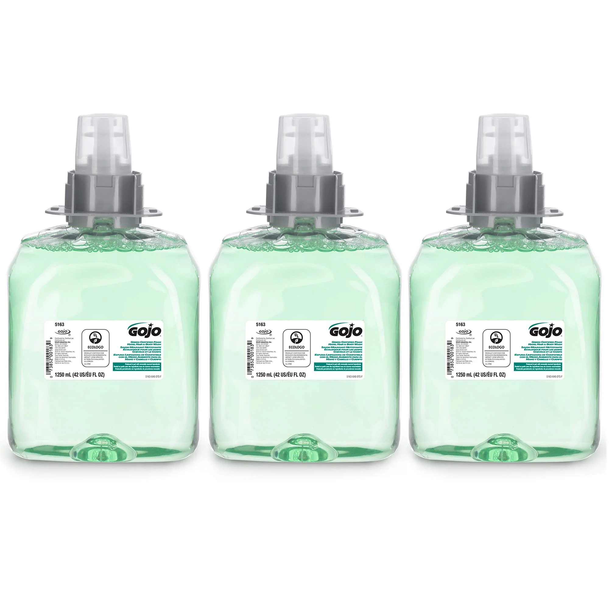 First-Class GOJO Green Foam Hand Hair Body Wash Cucumber Melon Scent 1250 mL Refill FMX-12 Push-Style Dispenser Pack of 3 - 5163-03 Stylish