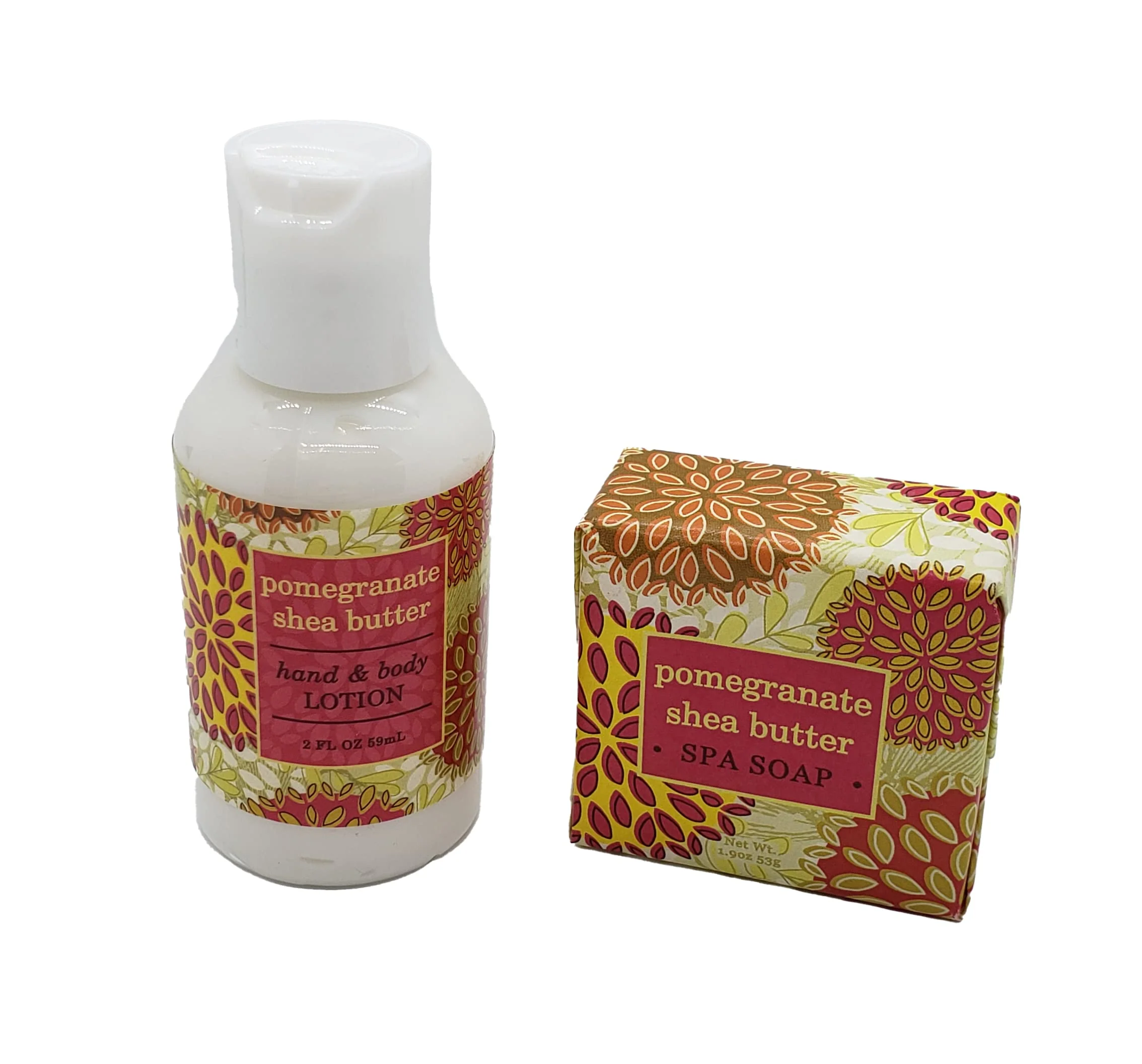 Specialty Greenwich Bay Trading Company Botanical Collection Bundle Pomegranate - 2oz Mini Wrapped Soap Block 2oz Mini Shea Butter Lotion 1 Count Pack Secure