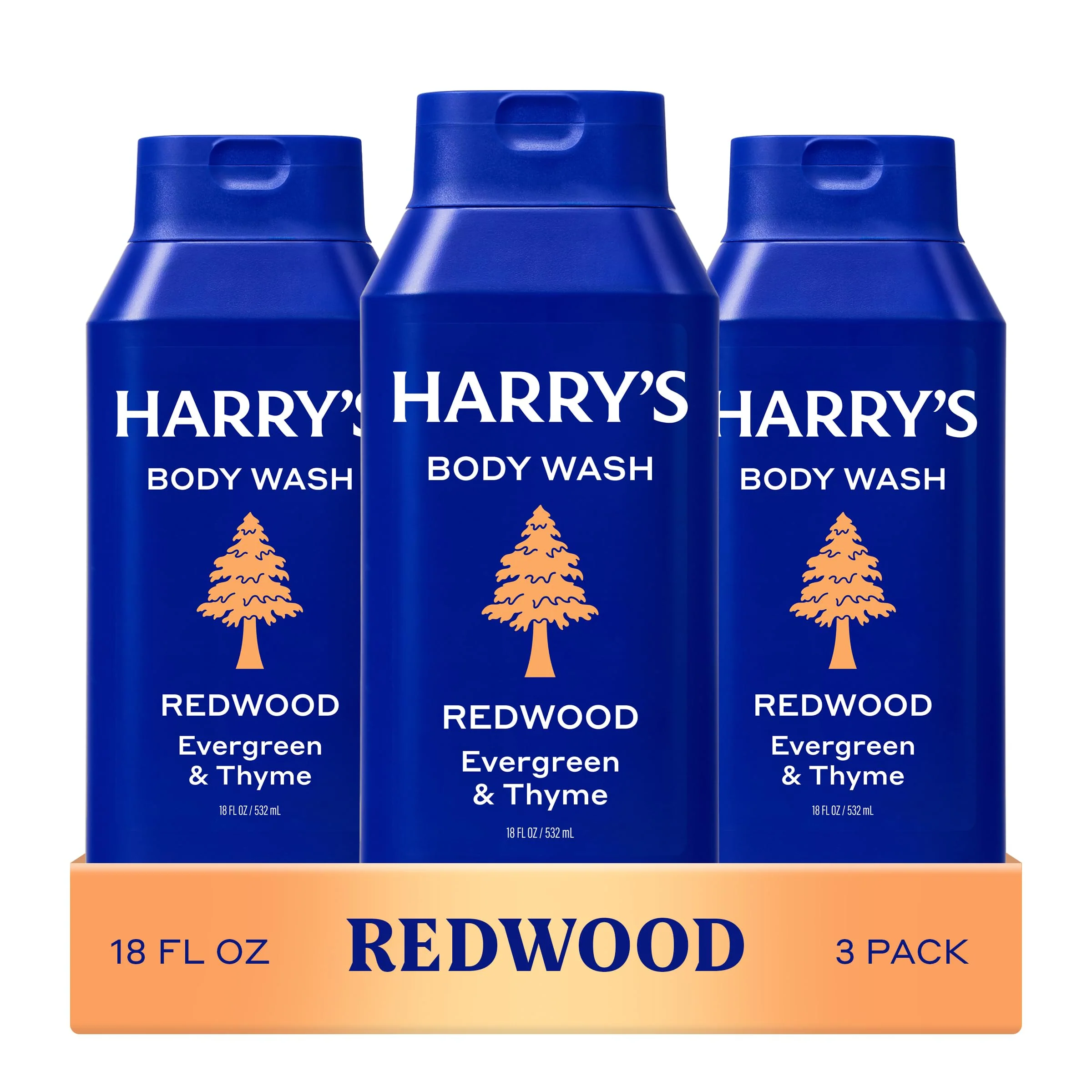 Fashionable Harry's Men's Body Wash - Redwood - 3 Pack 18 fl oz - Shower Gel for Men - No Parabens Sulfates or Dyes Safe