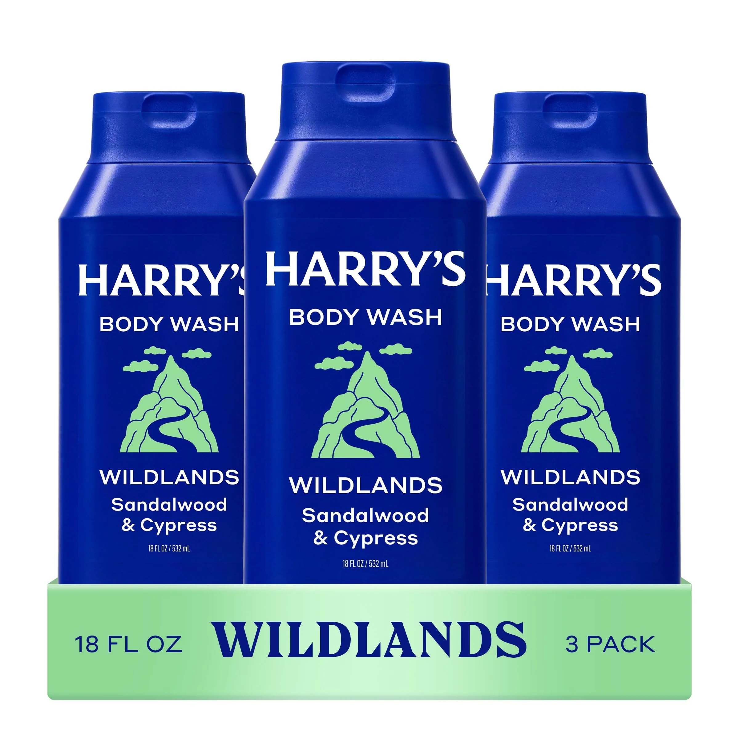 Enhanced Harry's Men's Body Wash - Wildlands - 3 Pack 18 fl oz - Shower Gel for Men - No Parabens Sulfates or Dyes Exclusive