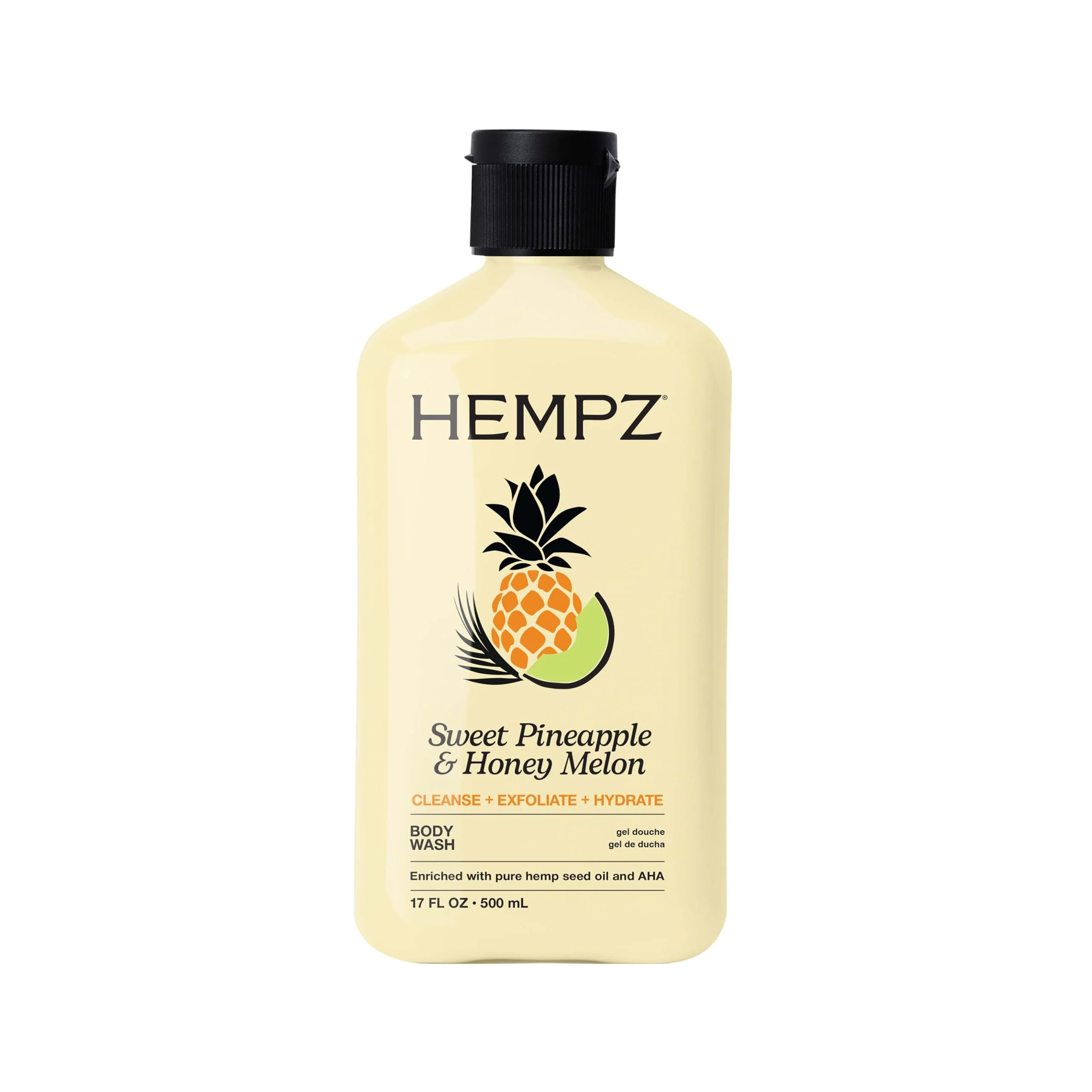 Official Hempz Body Wash - Sweet Pineapple Honey Melon - Hydrating for Sensitive Skin Scented Exfoliating with Shea Butter Pure Hemp Seed Oil and Algae Prestigious