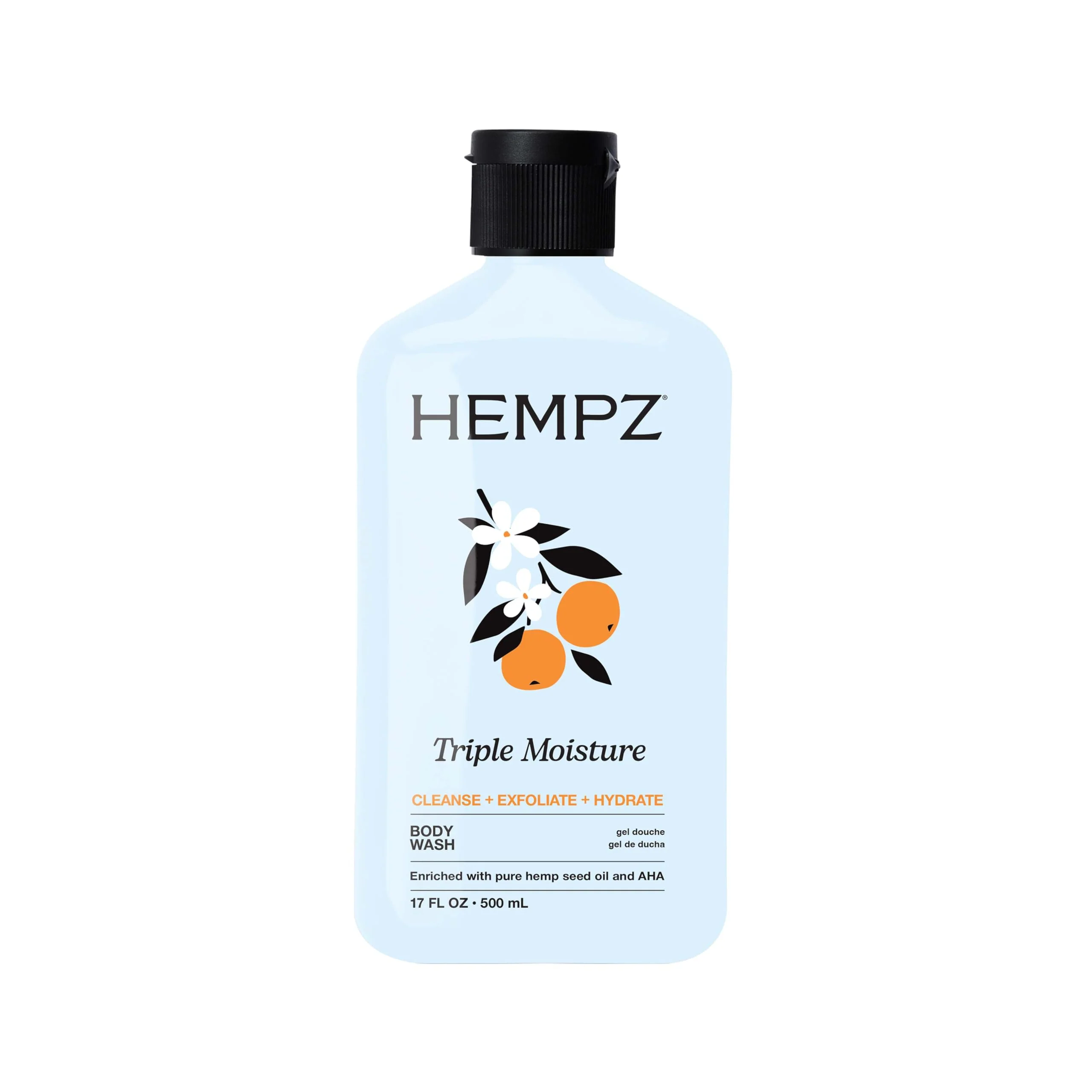 High-End Hempz Triple Moisture Body Wash - Grapefruit Peach - Hydrating for Sensitive Skin Scented Exfoliating with Shea Butter Pure Hemp Seed Oil Long-Lasting