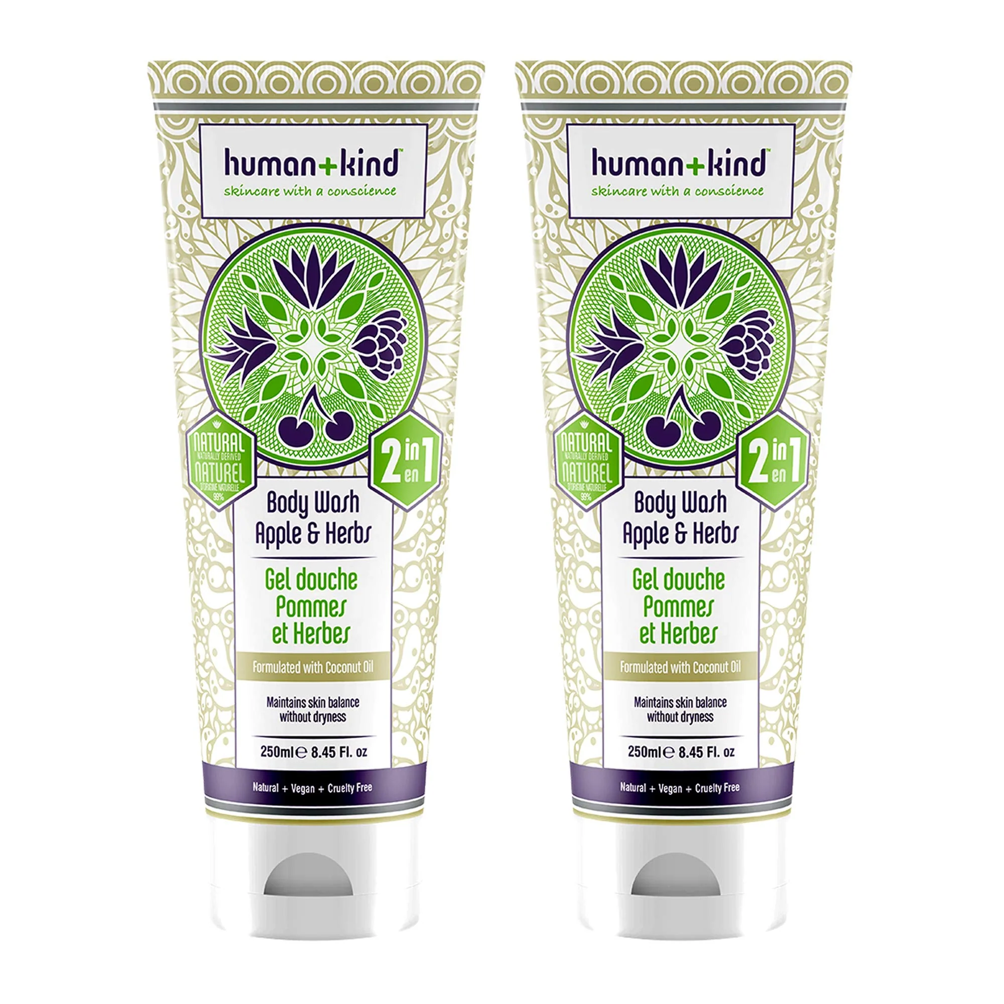 Safe Human Kind Body Wash - Apple and Herbs Unisex 8.45 oz - Pack of 2 Powerful