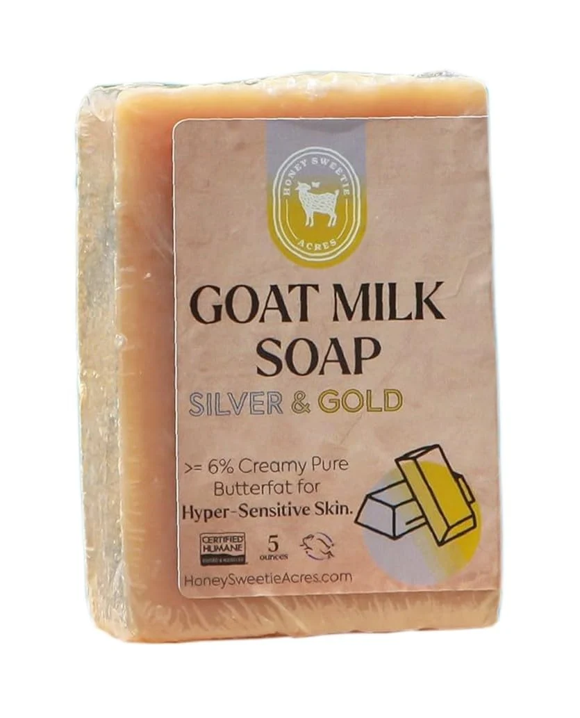Detailed Honey Sweetie Acres Silver and Gold Goat Milk Soap - Handmade 5 oz Bar Made with Natural Ingredients Moisturizing Gentle Made in the USA Environmentally Friendly