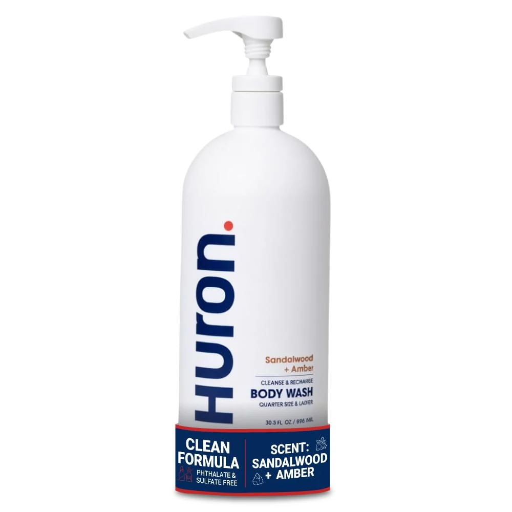 Quality Huron Body Wash for Men and Women Hydrating Daily Cleanser with Sandalwood Amber Scent Moisturizing Shower Gel non-toxic Phthalate- Clean High-Performance