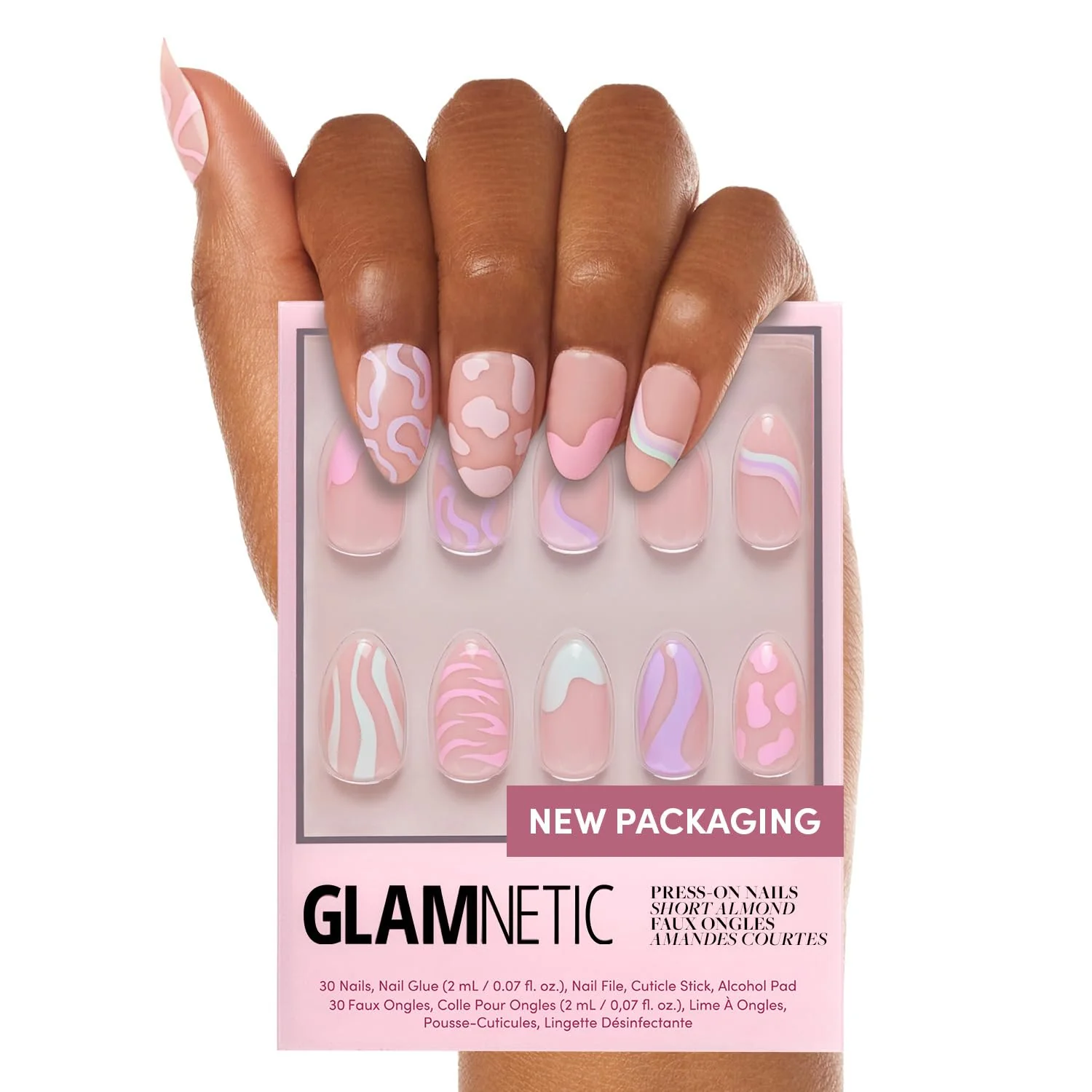 Sustainable Glamnetic Press On Nails - Wild Card Opaque UV Finish Short Pointed Almond Fake Nails Salon Quality Pastel Nails in 12 Sizes - 24 Nail Kit Eco-Friendly