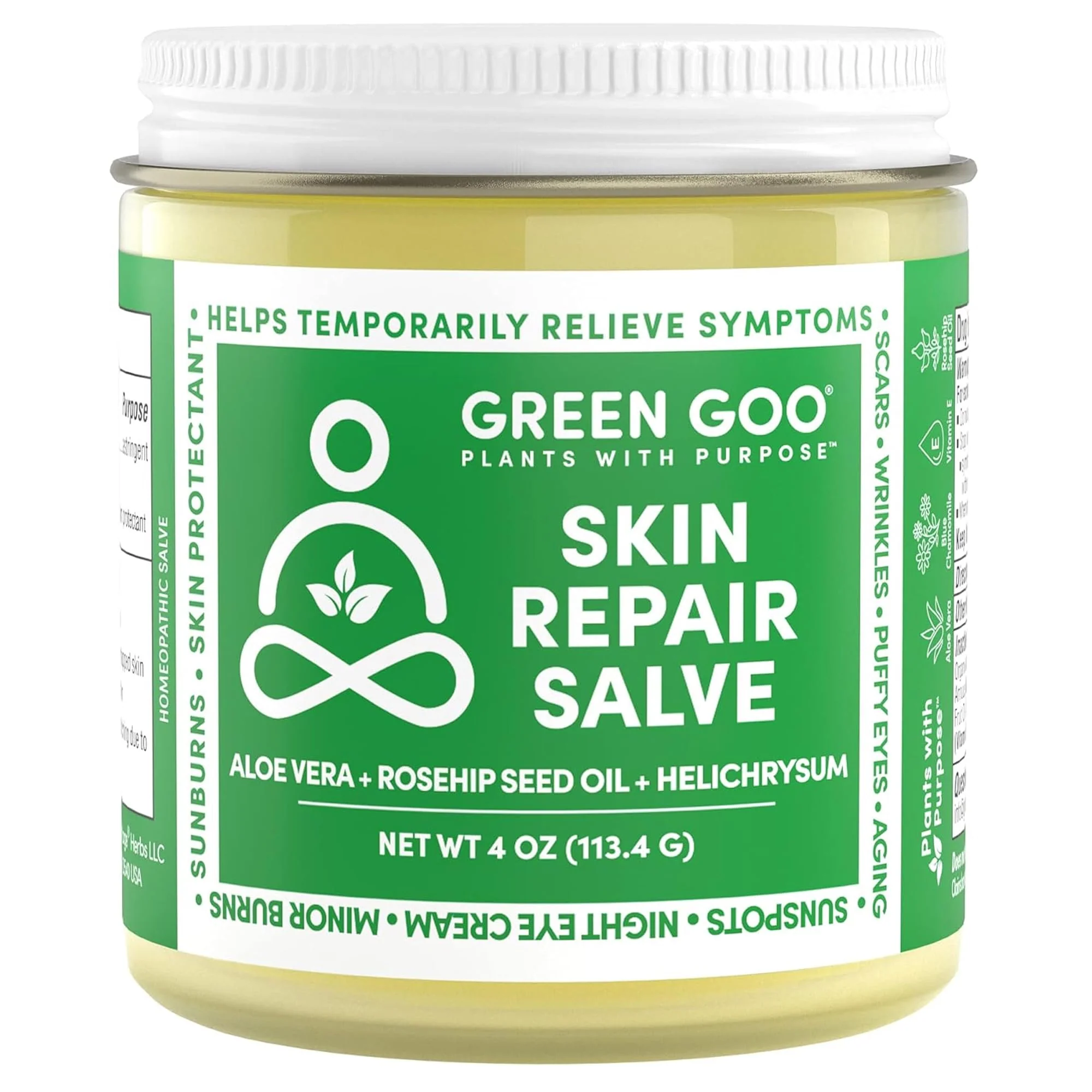 Smart Green Goo Skin Repair Healing Salve Natural Body Face Moisturizer with Aloe Vera Improves Skin's Appearance Great for Scarring Wrinkles 4 Oz Long-Lasting