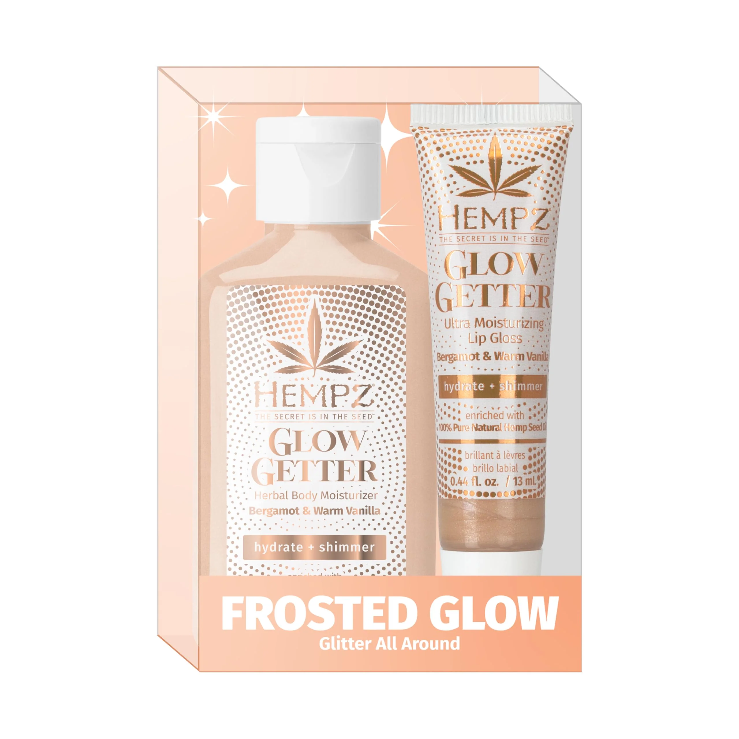 Fashionable Hempz Frosted Glow Kit Illuminating Mini Body Lotion and Shimmer Lip Gloss Duo Limited Edition Glitter Gift Set 2.25 oz and .44 oz Official