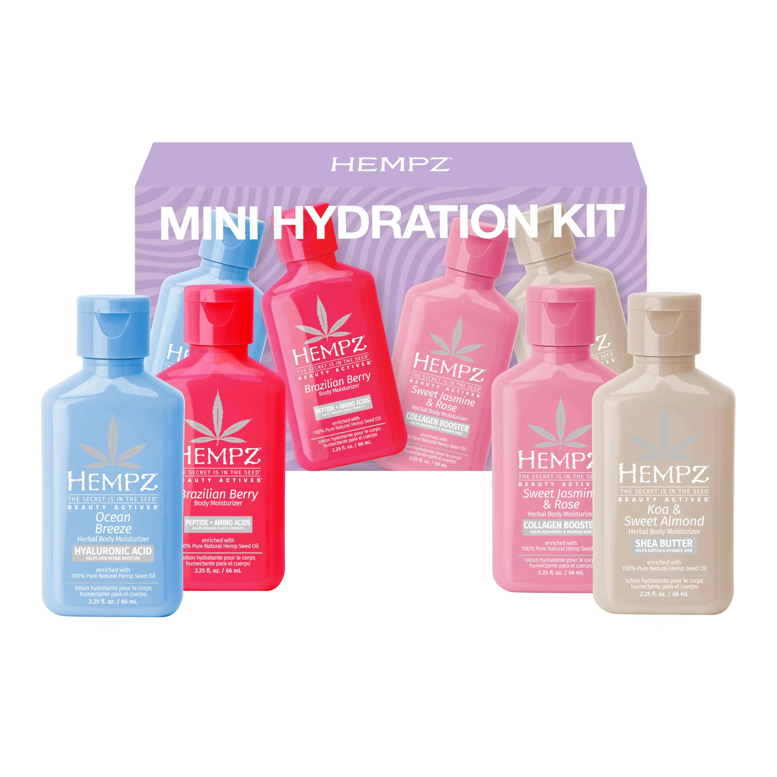 Artisan Hempz Mini Moisturizer Set Hydrating Lotion Kit for Body and Hands Beauty Actives Variety 4 pack Travel Friendly 2.25 oz Top-Quality