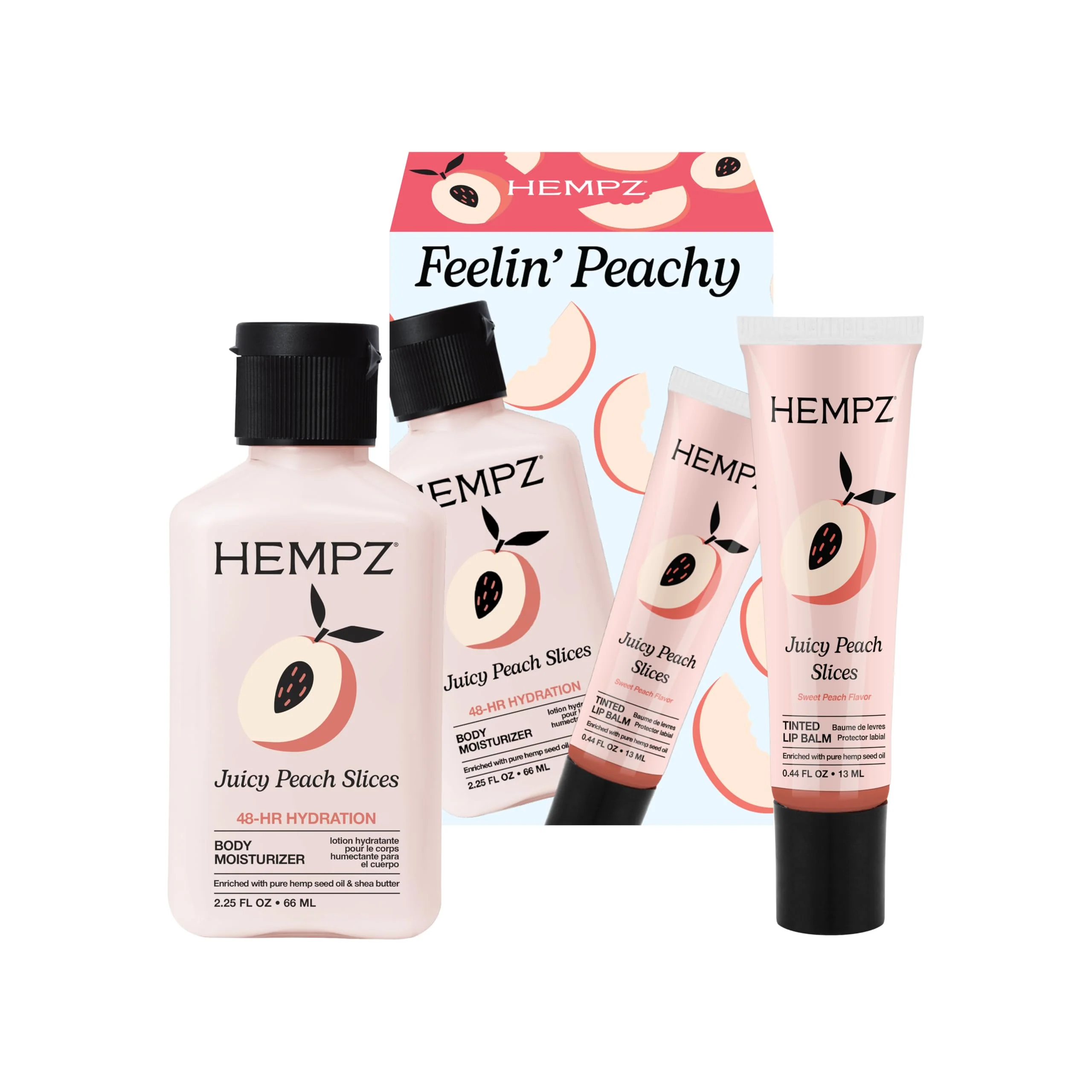 Advanced Hempz NEW Mini Peach Body Lotion and Lip Balm Set Feelin' Peachy 2 pack kit Smart