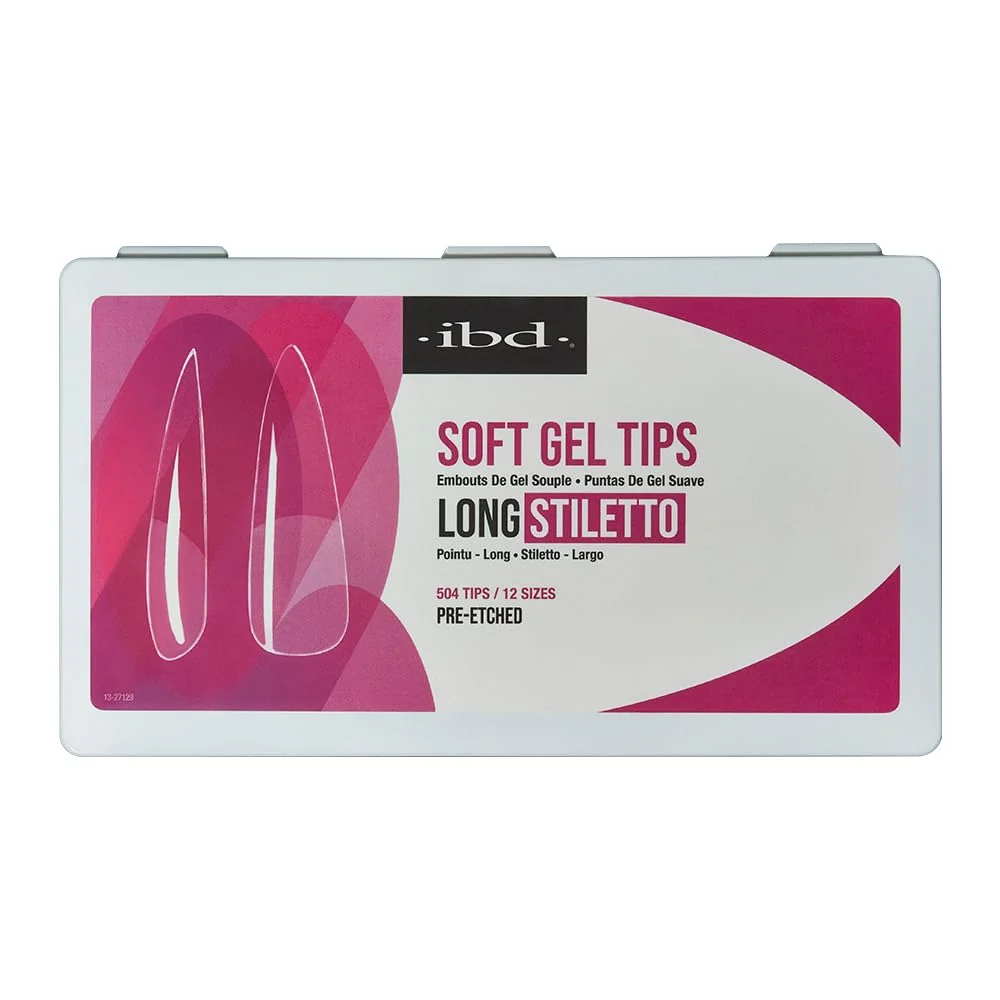 Functional IBD Clear Soft Gel Nail Tips - Long Stiletto Shape Pre-Etched Fake Nail Extensions for Durable Lightweight Application Acrylic Press On Nails 504 Specialty