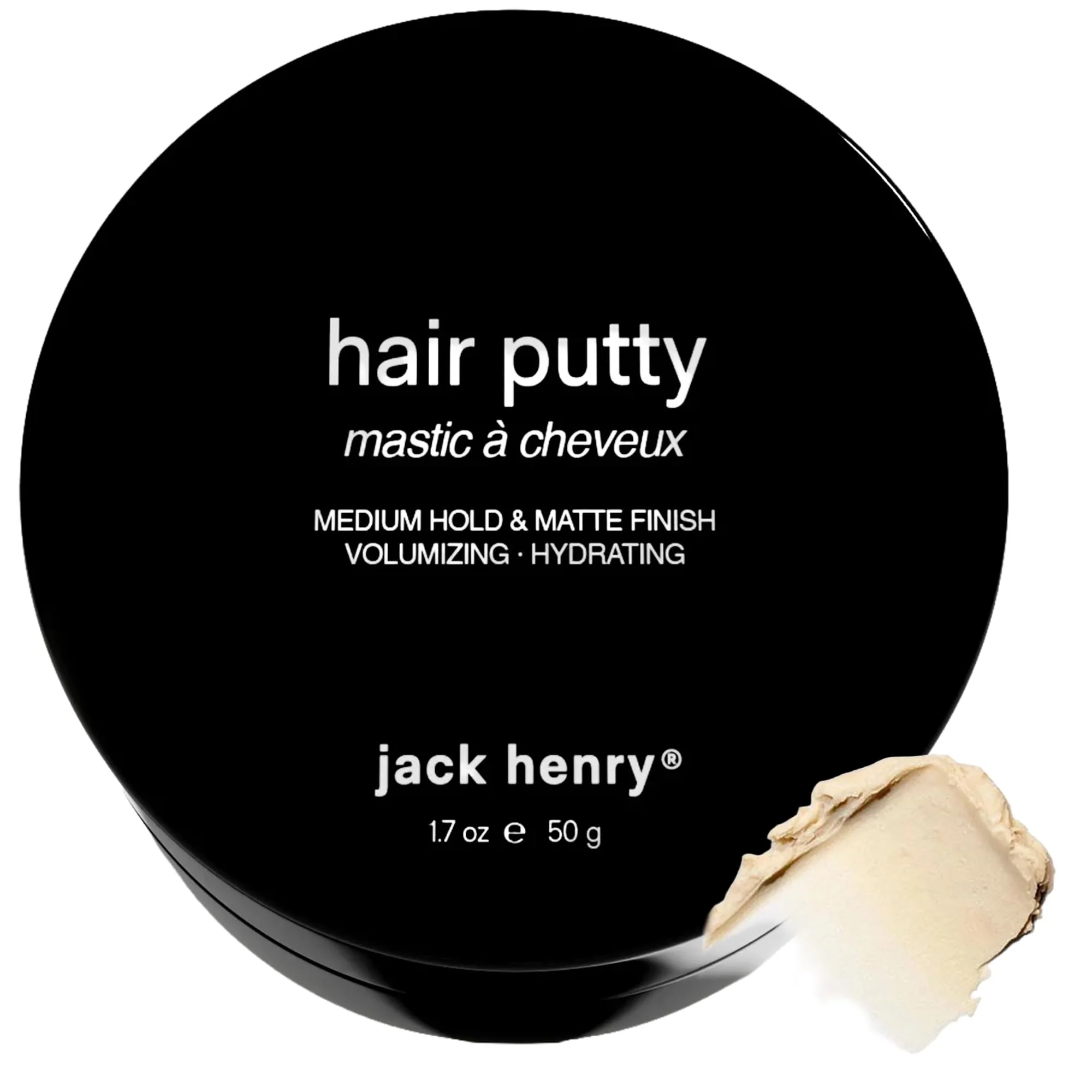 Original Jack Henry Hair Putty - Natural Matte Finish Styling Paste for Men - Medium Hold Lightweight Non-Greasy - With Mango Butter Broccoli Seed Oil Safe