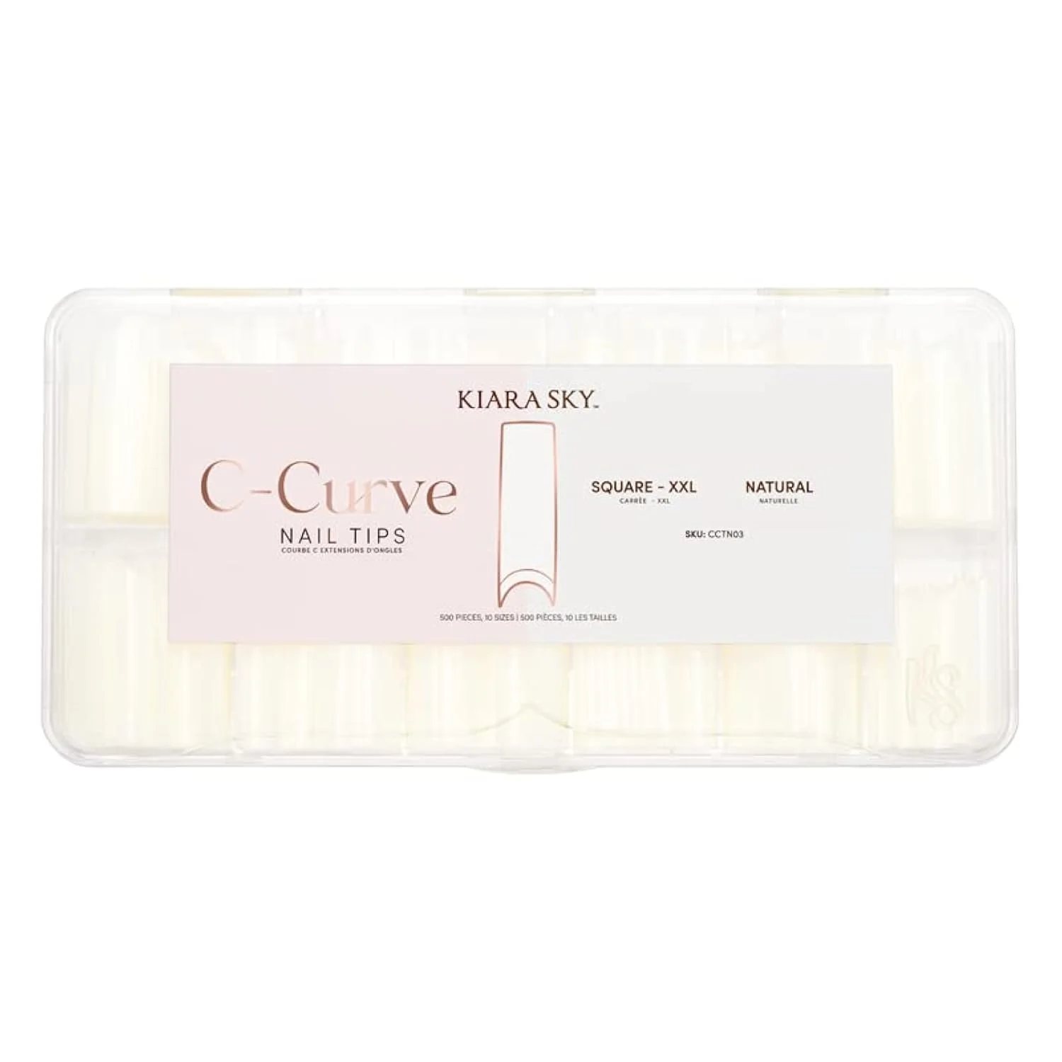 Powerful Kiara Sky C Curve XXL Nail Tip Case 500 Tips in 10 Sizes Square Natural Official