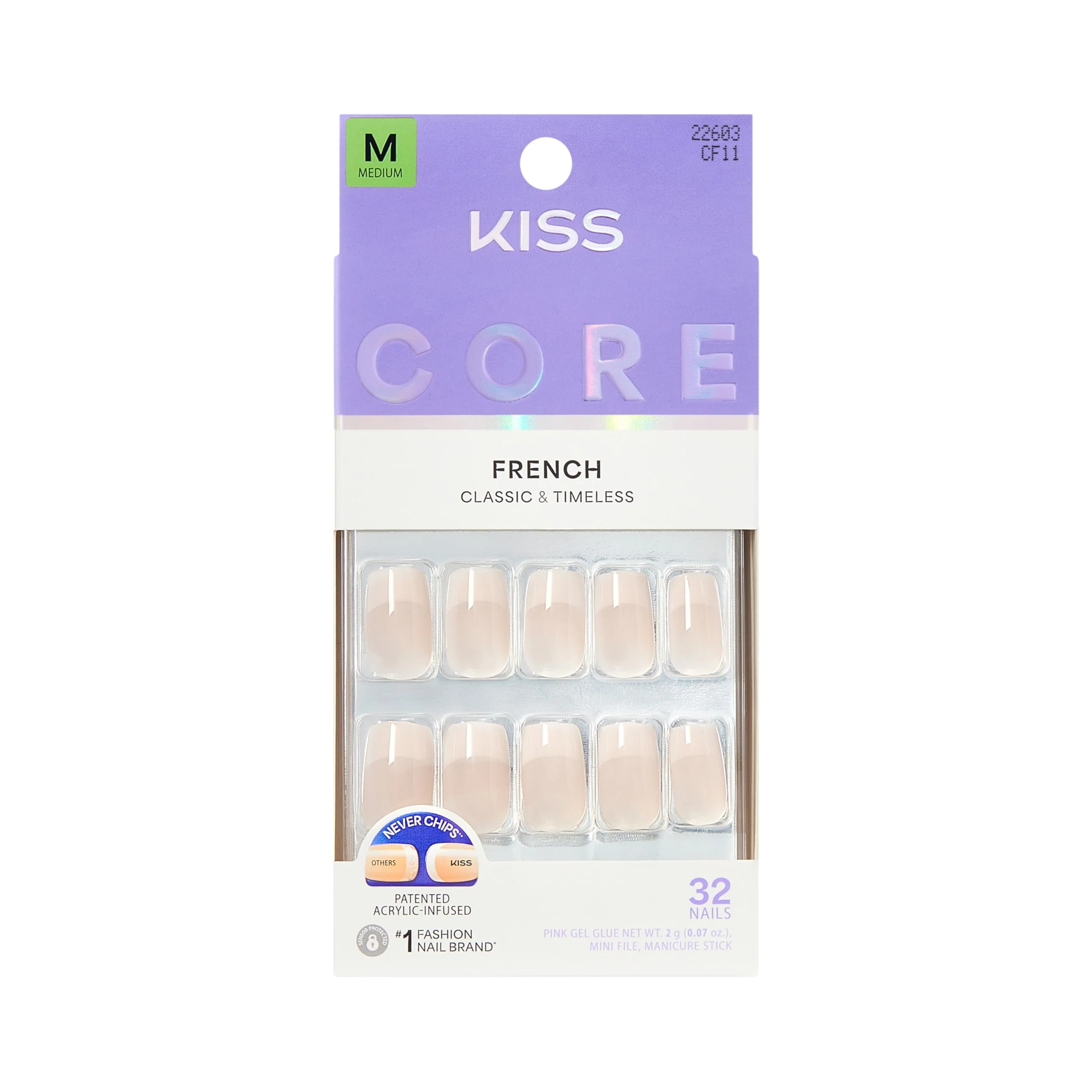 Healthy Kiss Core Press On Nails Nail glue included 'Scenario' Pink Medium Size Squoval Shape Includes 32 Nails 2g Glue 1 Manicure Stick 1 Mini File Trendy