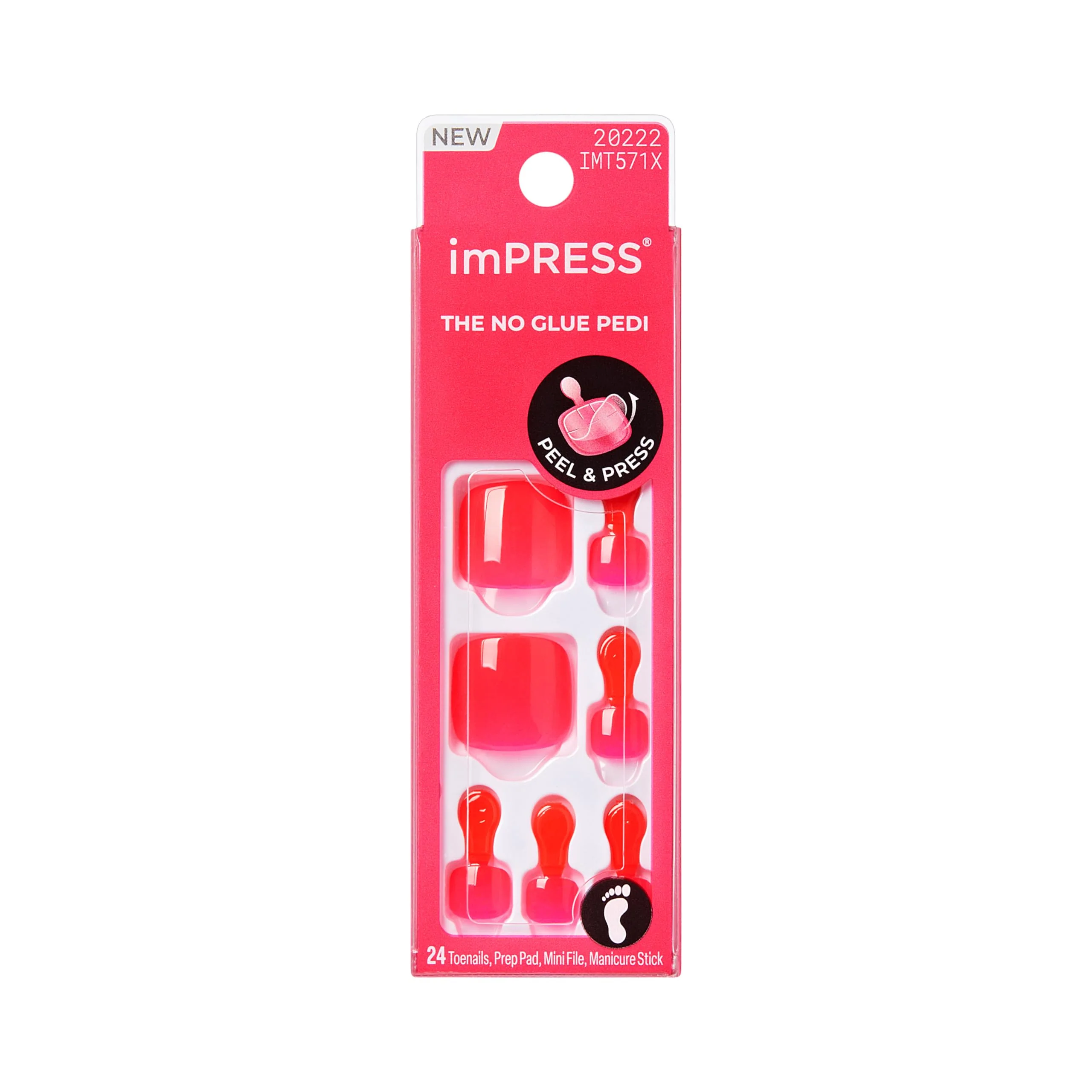 Luxury Kiss Impress No Glue Mani Press On Nails Color 'Cherry On Top' Pink Short Size Squoval Shape Includes 24 Toenails Prep Pad Instructions Sheet Dependable