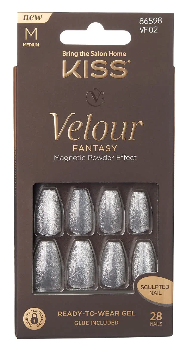 Refined Kiss Velour Fantasy Nails 28 Count Medium Silver Proven