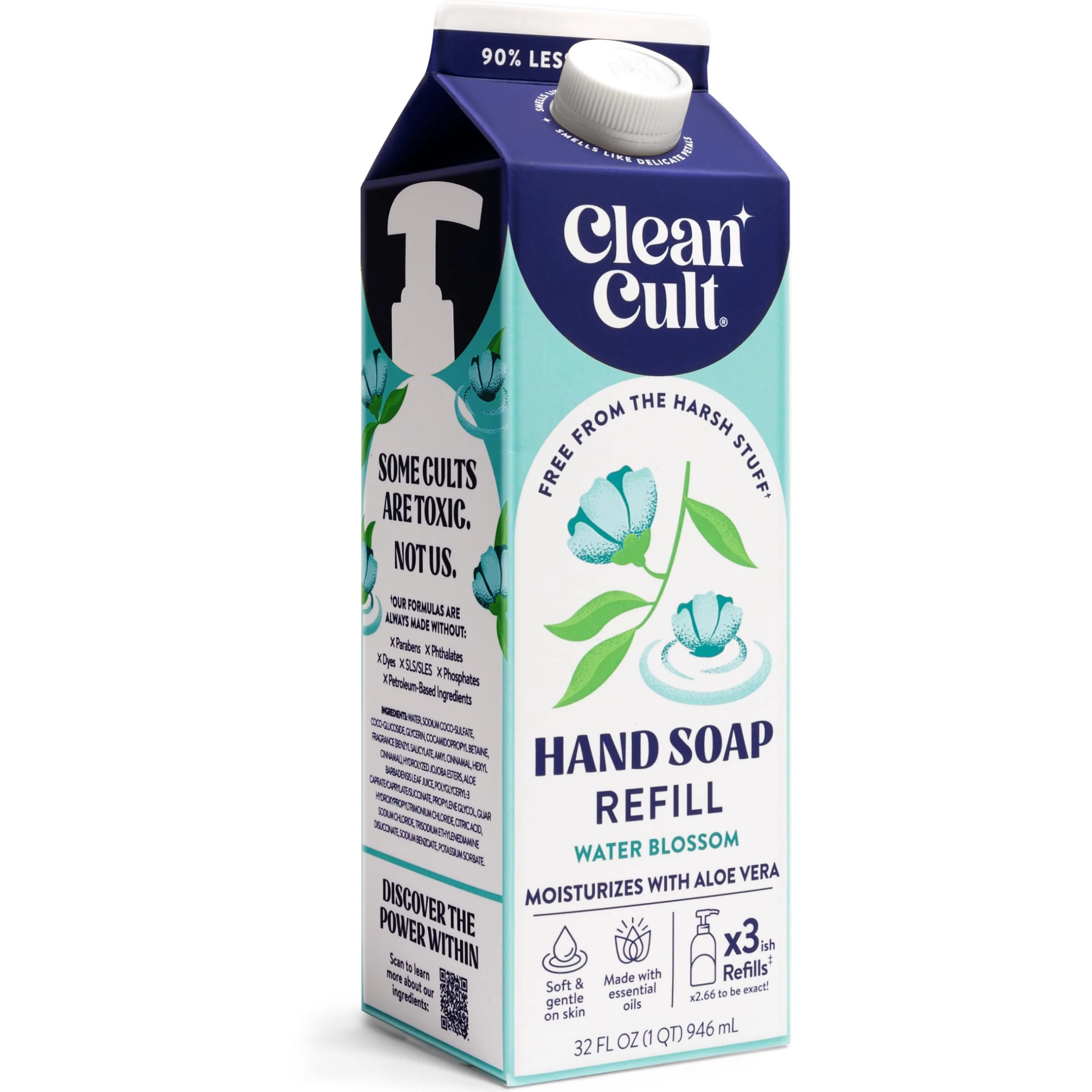 Original Design Cleancult Liquid Hand Soap Refill - Water Blossom - Moisturizes Dry Sensitive Skin - Made with Aloe Vera Essential Oils - Eco Friendly Effective