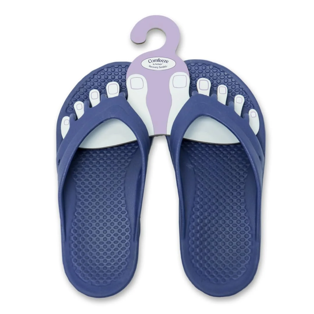 Comfortable Comfeeze by Footlogix Recovery Sandals for Women - Toe Separator Pedicure Slippers with 5-Toe Spacing Arch Support Deep Heel Cup Non-Slip Sole Excellent