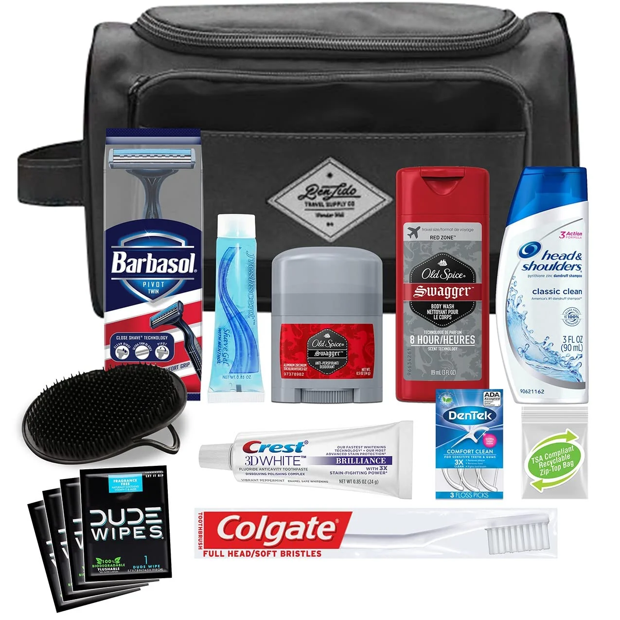 Responsible Convenience Kits International Men's Premium 15-Piece Kit wth Travel Size TSA Compliant Essentials Featuring Head Shoulders Dandruff Shampoo Premium Material