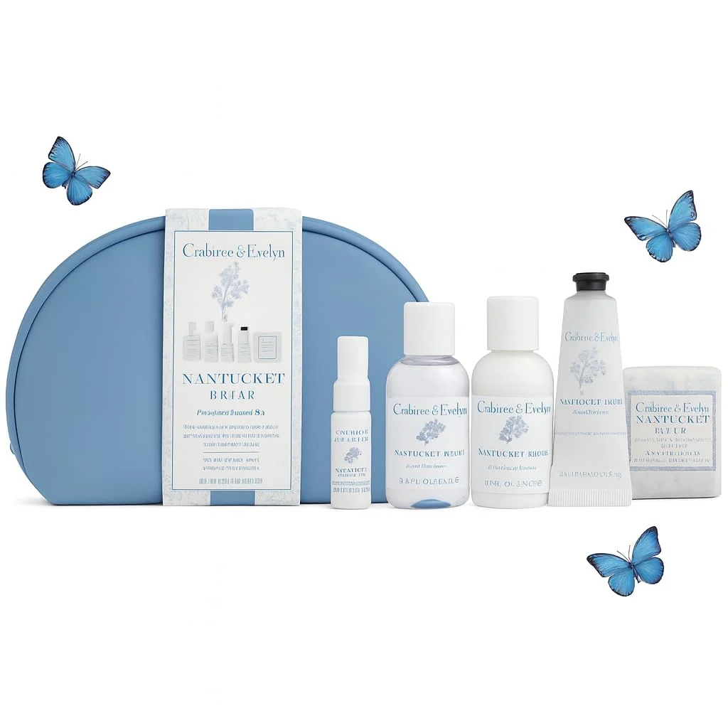 Eco-Friendly Crabtree Evelyn Nantucket Briar Personal Travel Bath Set 6 Pieces - 3oz bath and shower gel 3oz body lotion 0.9oz hand cream 0.33oz body Versatile