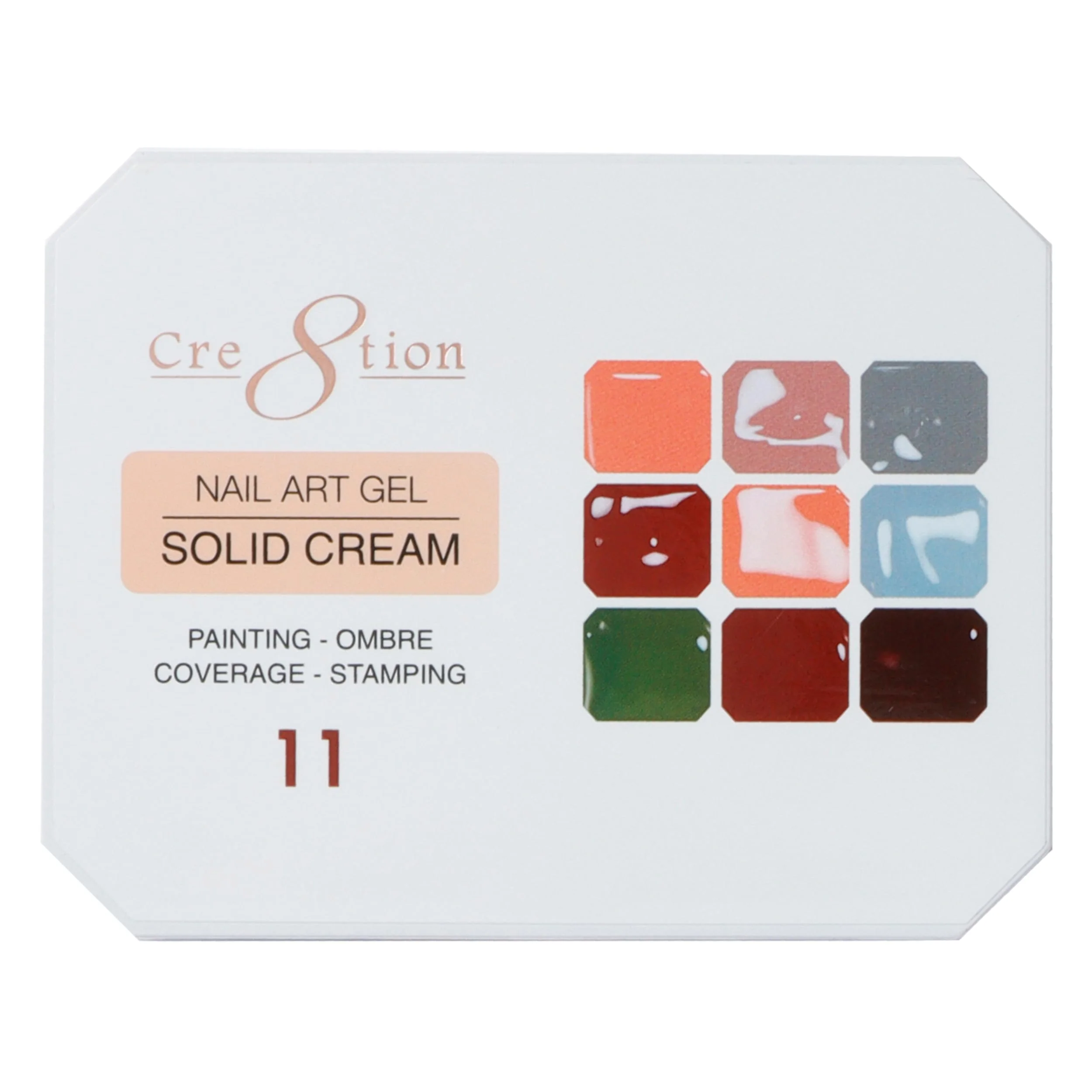 Quality Cre8tion Nail Art Gel Solid Cream Palette for Nail Painting Ombre Stamping and Coverage HEMA TPO 9 Colors 11 Responsible