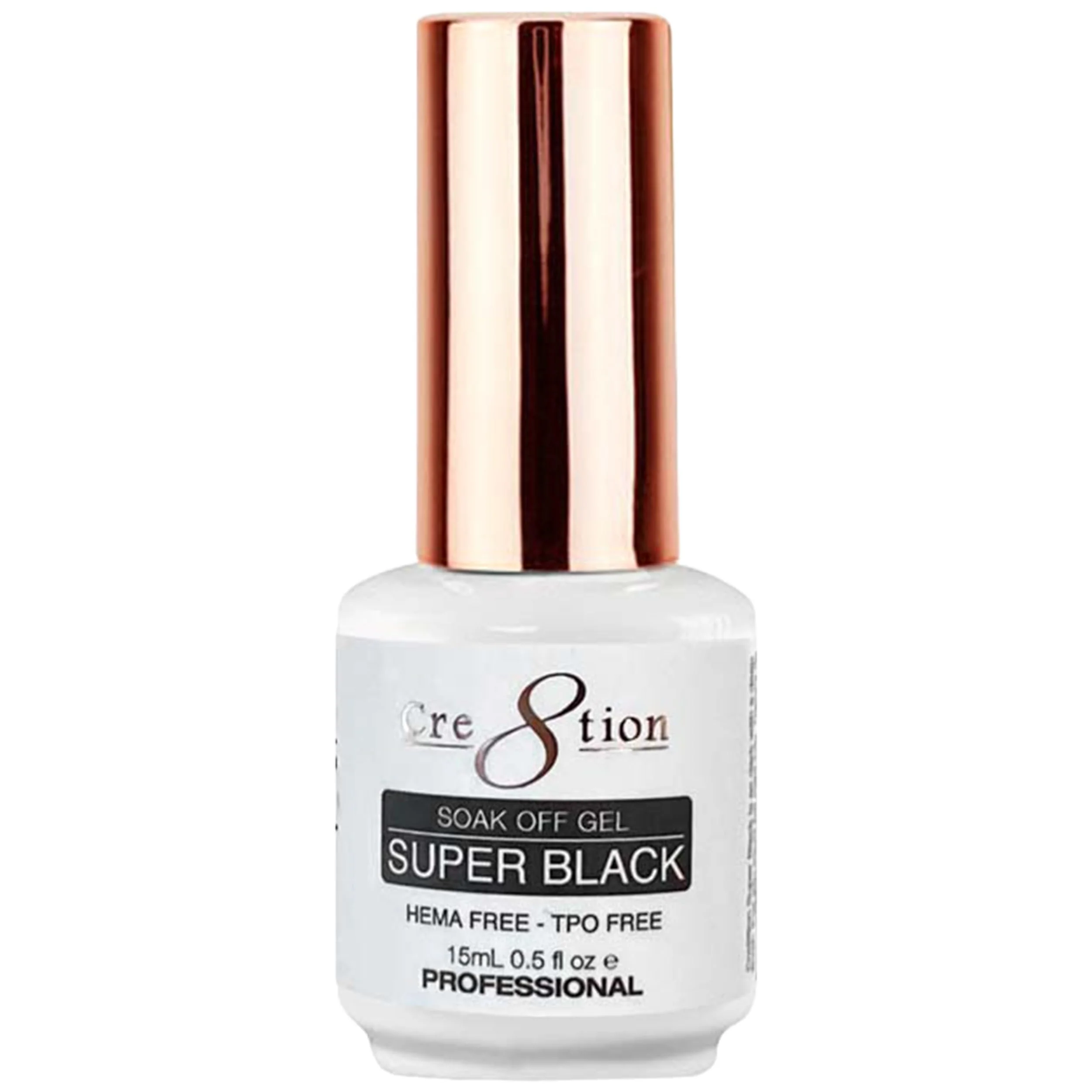 Original Cre8tion Super Black Soak Off Gel Polish Ultra Opaque Jet Black for Solid Sets Nail Art UV LED Cure HEMA- TPO- 0.3 oz Elite