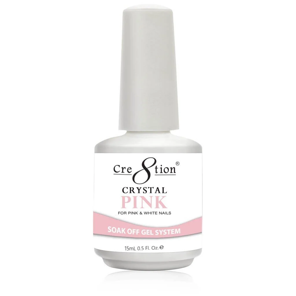 Official Cre8tion Soak Off Gel System - Crystal Pink 0.5 oz for Pink White Nails Original Design