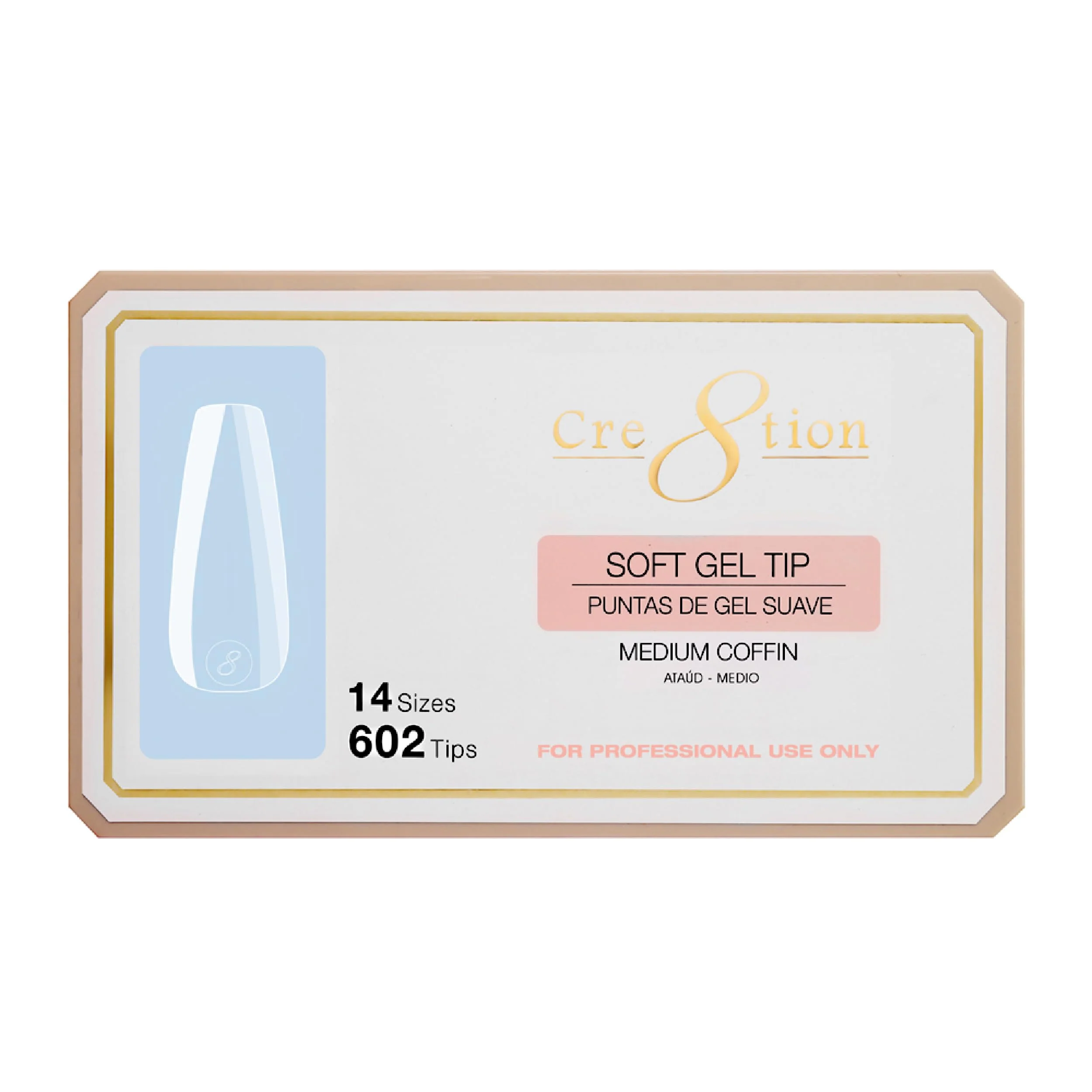Original Design Cre8tion Soft Gel Nail Tips Medium Coffin Shape 602 Tips in 14 Sizes 00-9 for Professional Nail Extensions Efficient