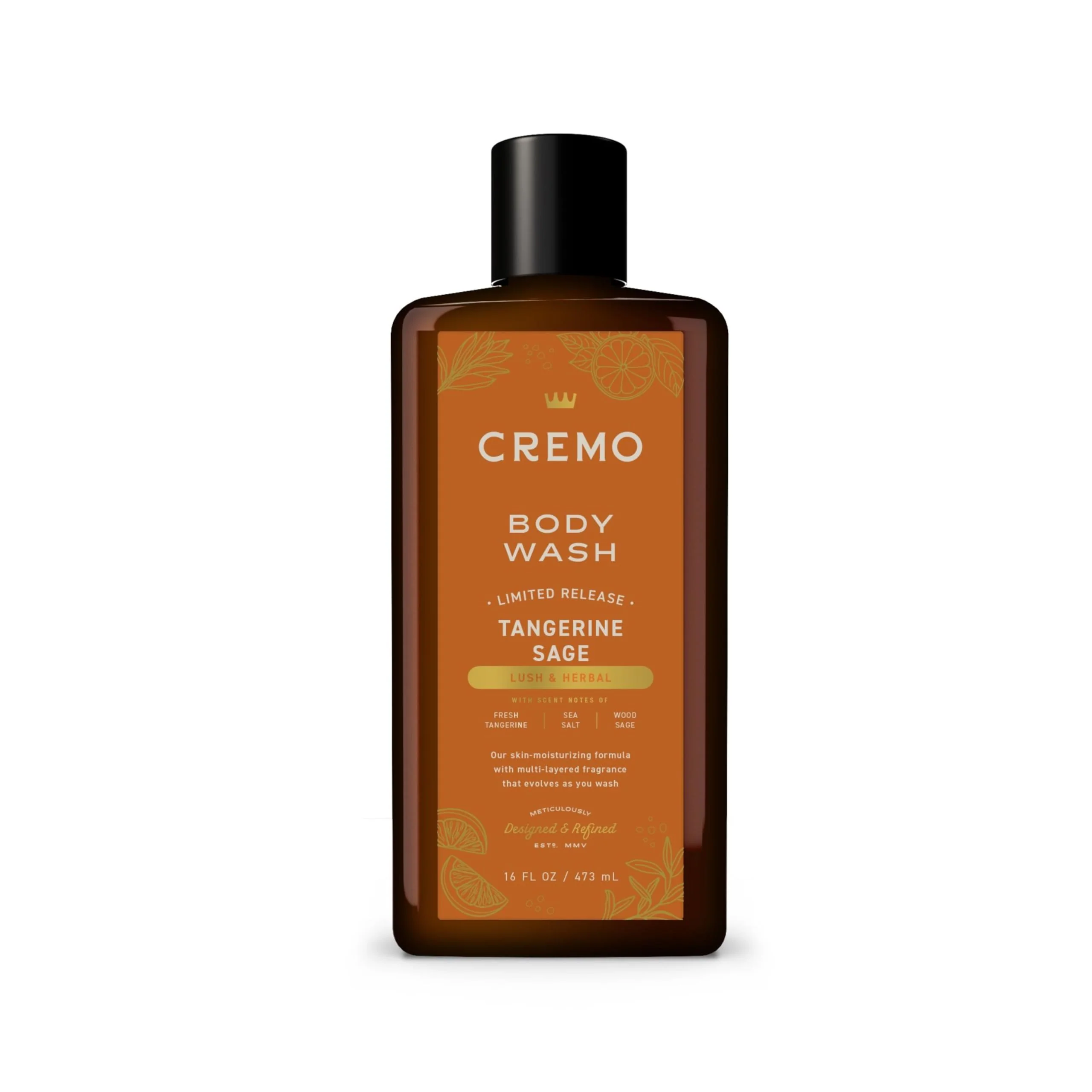 Traditional Cremo Rich-Lathering Tangerine Sage Body Wash Men Notes of Fresh Tangerine Sea Salt and Wood Sage 16 Fl Oz Convenient