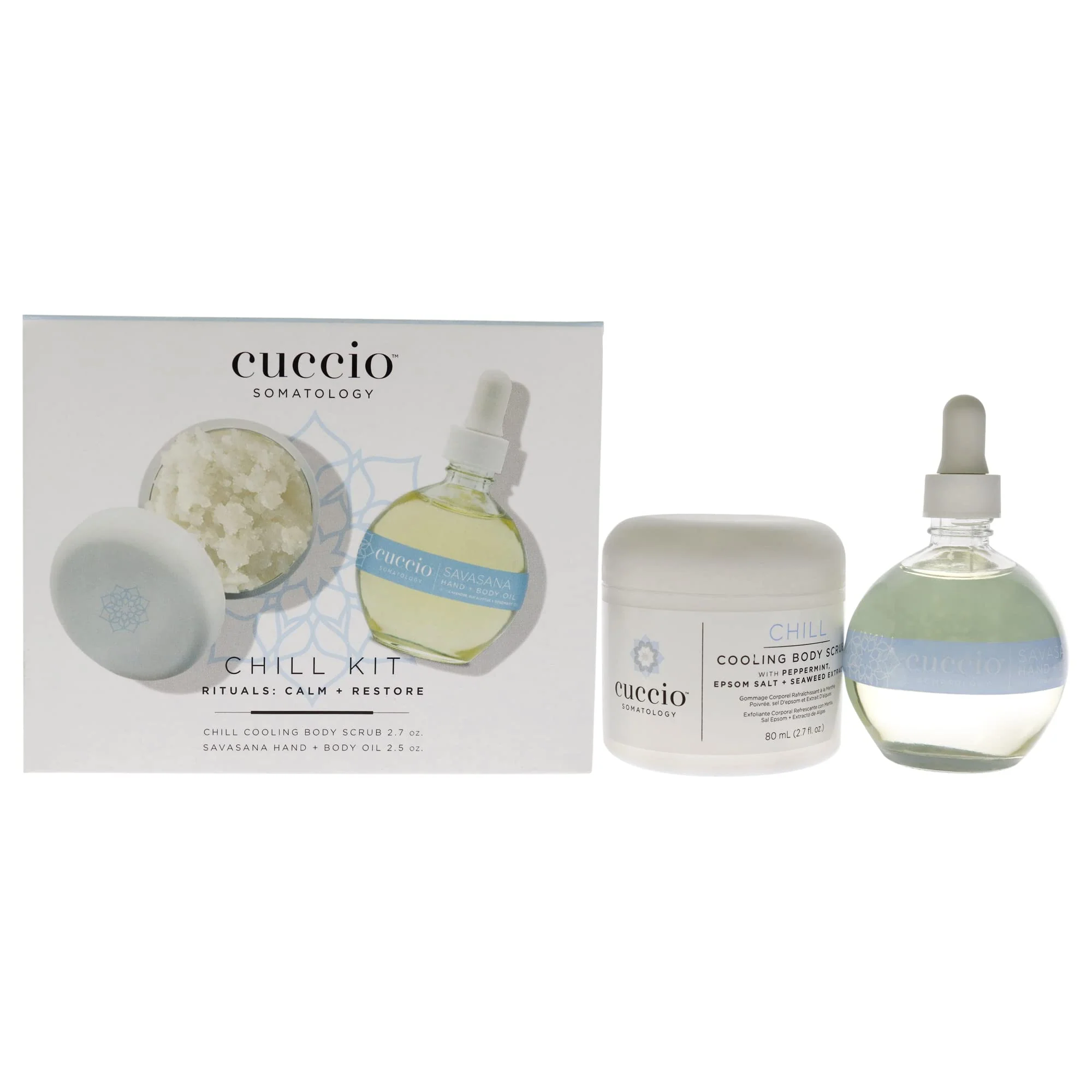 Superior Cuccio Somatology Chill Kit - Gently Exfoliates - Soothes and Hydrates Skin - for Yourself or Loved Ones - Paraben - Includes Cooling Body Scrub Official