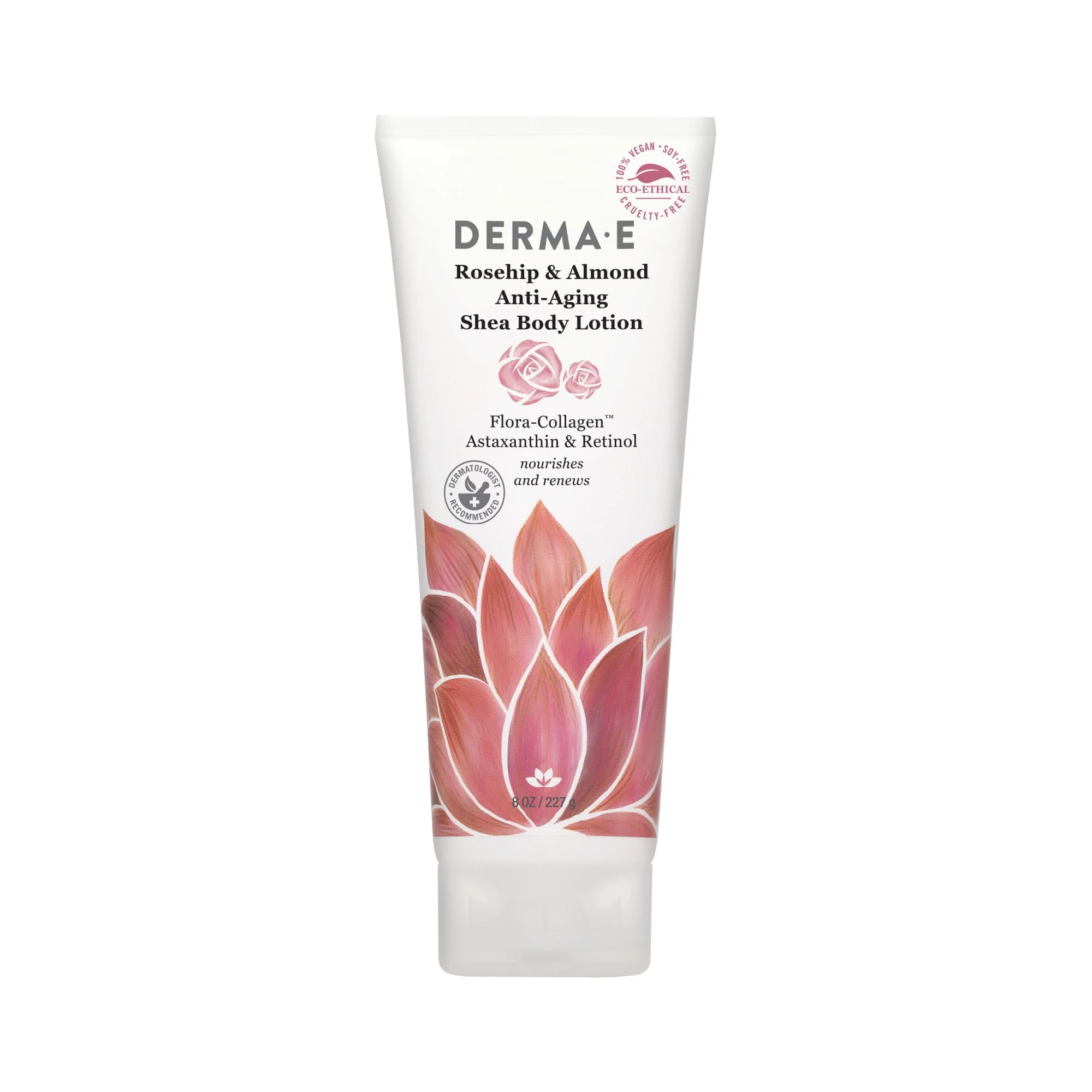 Relaxed Derma E Rosehip and Almond Anti-Aging Shea Body Lotion - Vegan Flora-Collagen Retinol and Vitamin E Moisturizer for Dry Skin - Gently Scented Cruelty High-Quality