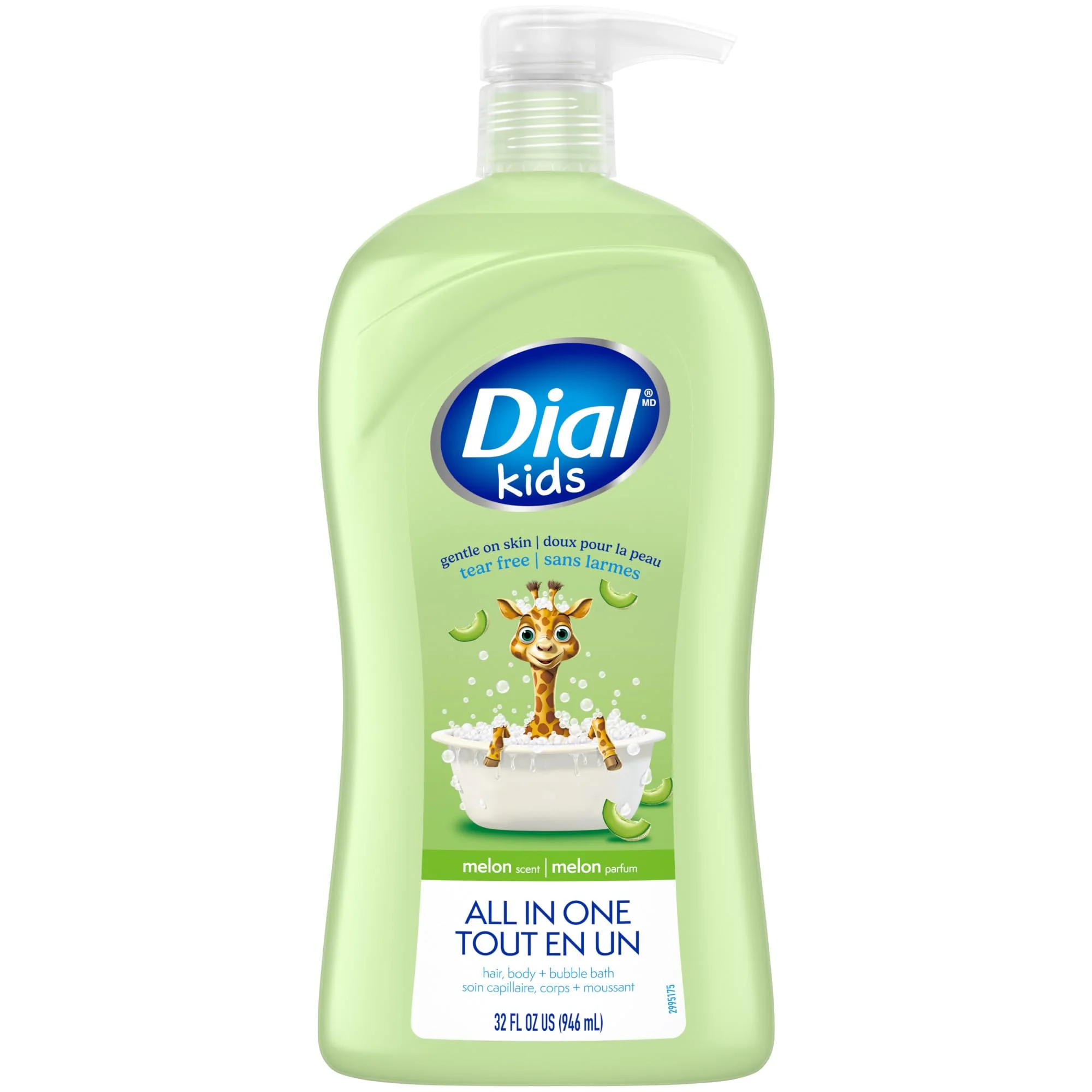 Official Dial Kids All-in-1 Body Wash Hair Bubble Bath Melon Scent 32 Fl Oz Hypoallergenic Body Wash Shampoo No Tears Formula for Kids 2 Years No Comfortable