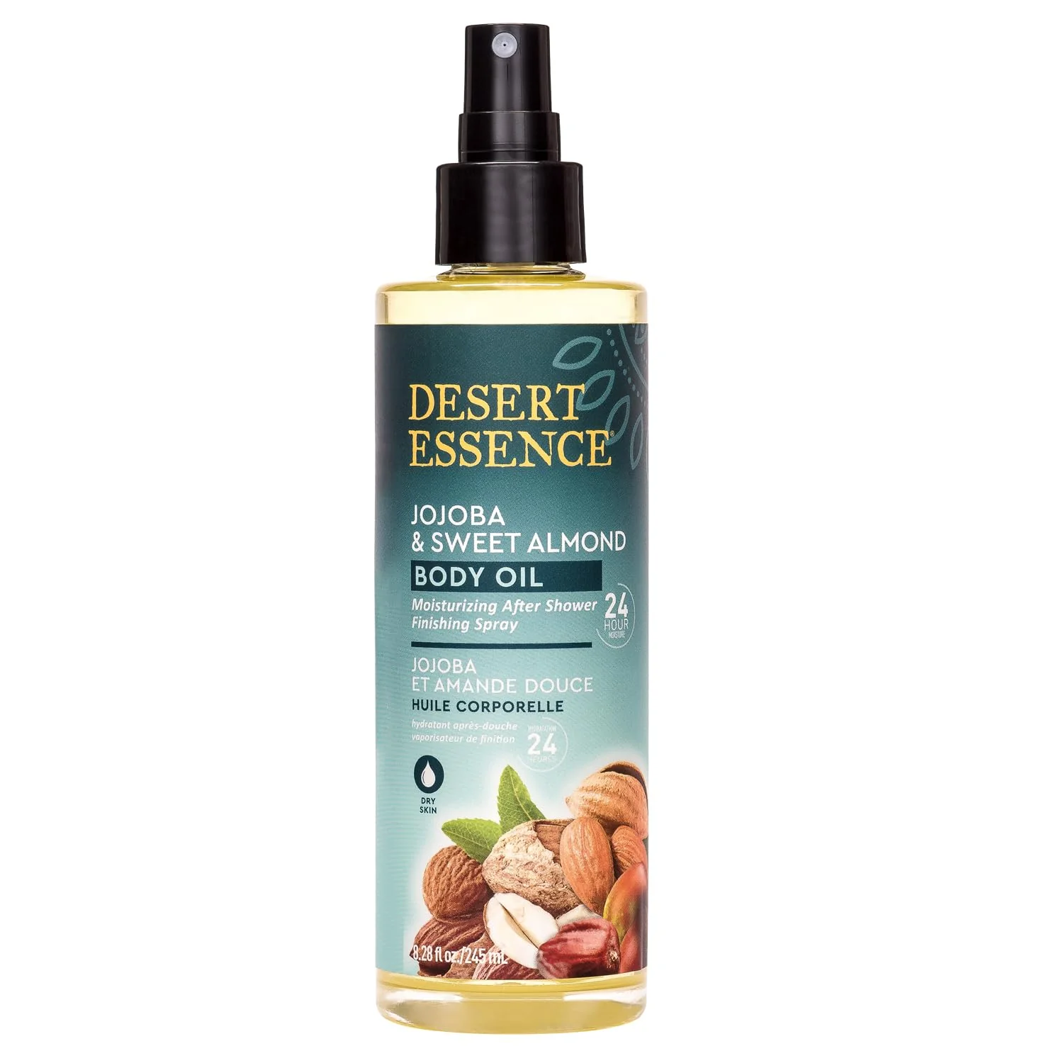 Responsible Desert Essence Jojoba Sweet Almond Body Oil Spray 8.28 fl. oz. - Gluten- Vegan Cruelty - 24hour Moisture Soothes Skin Soft
