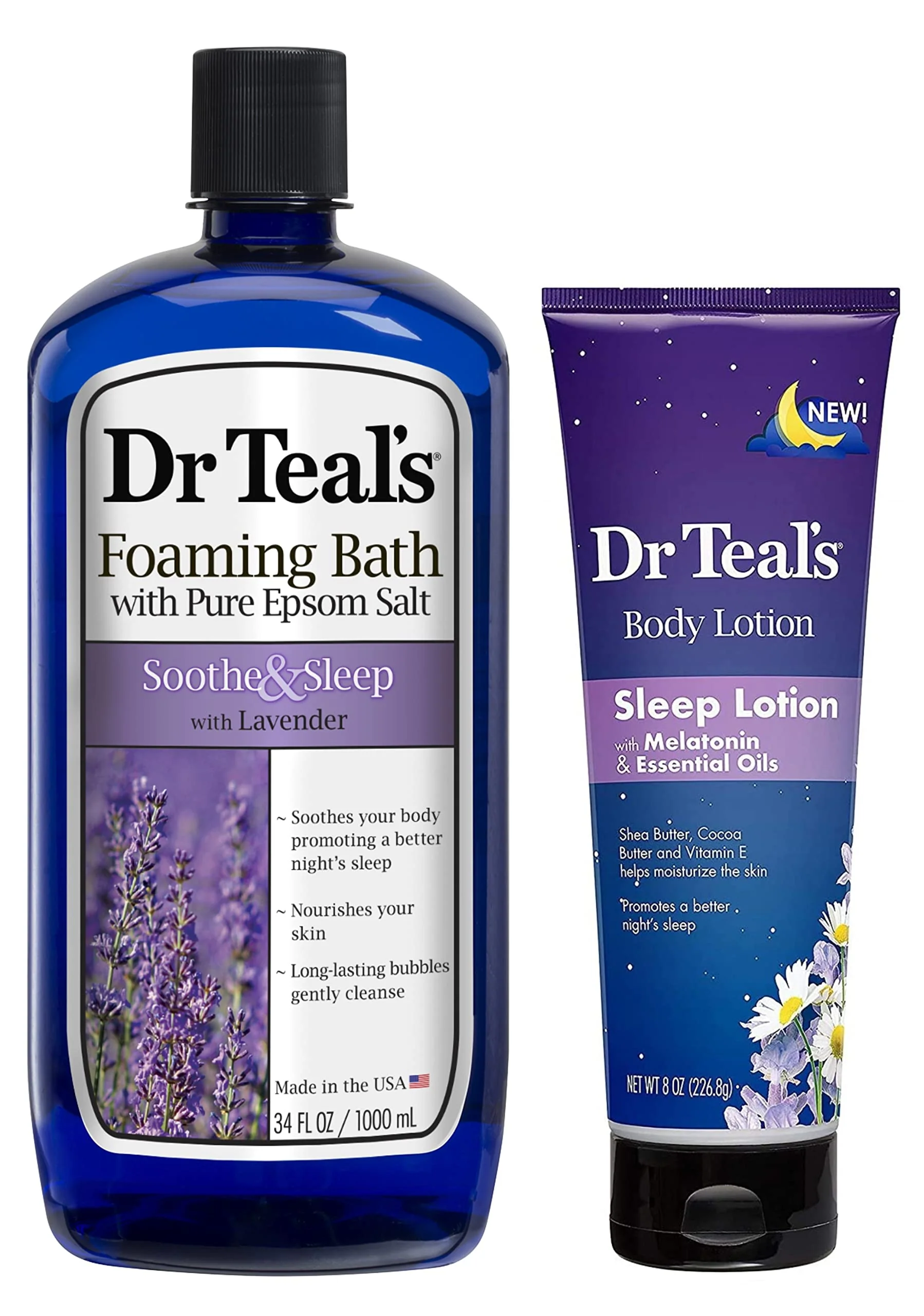 Stylish Dr Teal's Foaming Bath Body Lotion Gift Set 2 Pack 42oz Total - 34oz Soothe Sleep Lavender Foaming Bath 8oz Nighttime Therapy Melatonin Body Smooth