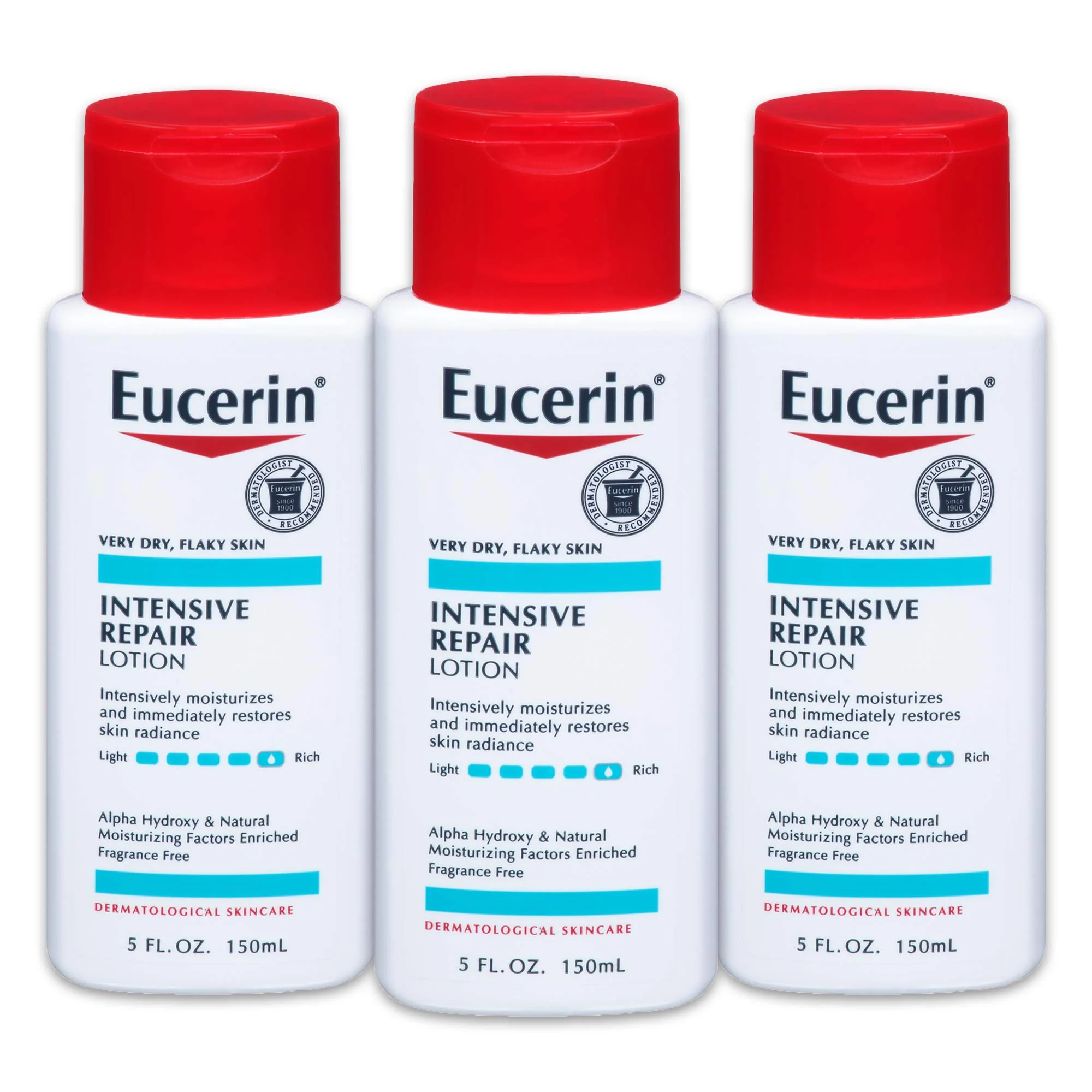 Authentic Eucerin Intensive Repair Lotion - Rich Lotion for Very Dry Flaky Skin - 5 fl. oz. Bottle Pack of 3 Elite