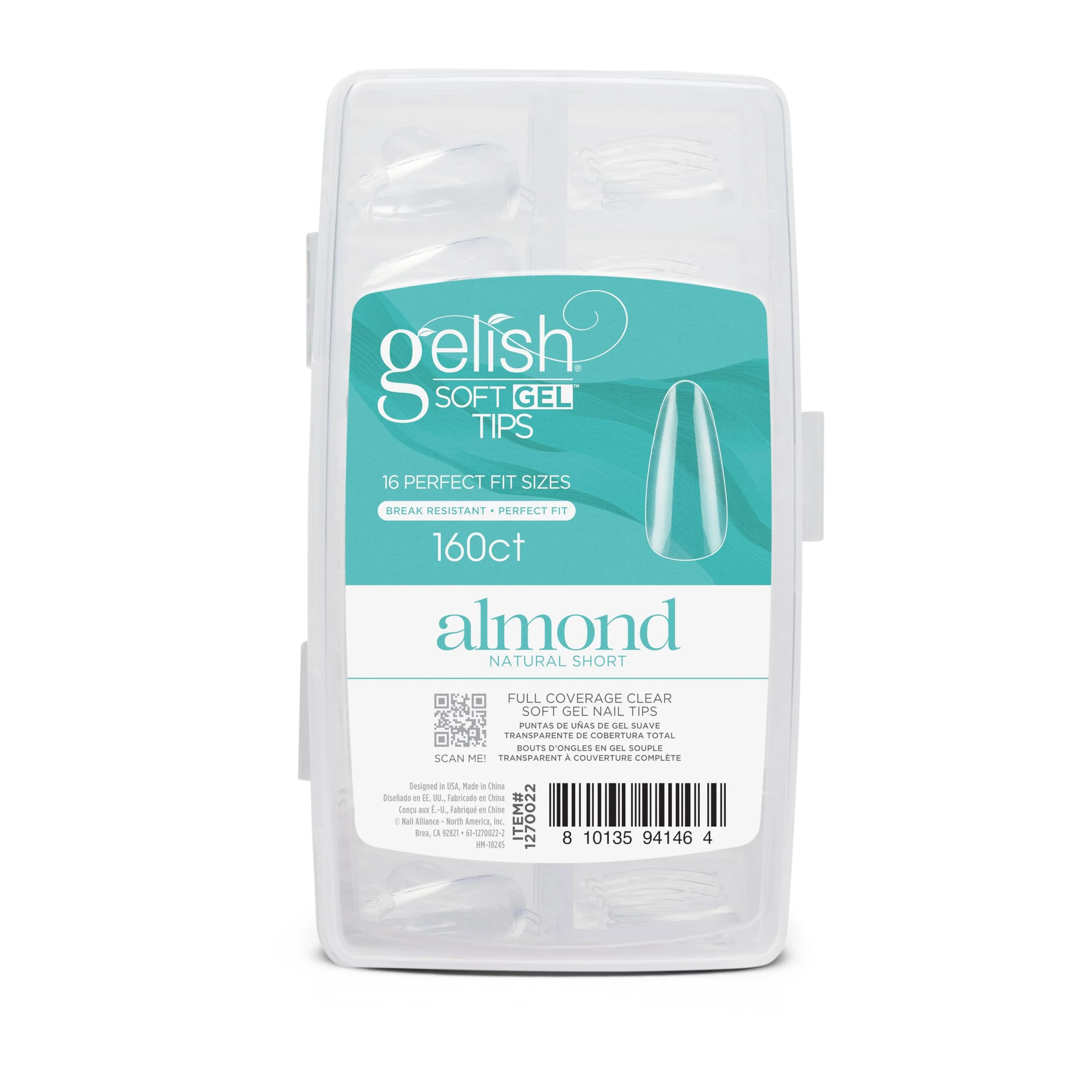 Environmentally Friendly Gelish Soft Gel™ Tips Press on Nails Extension - Short Almond Natural 160 Count Professional