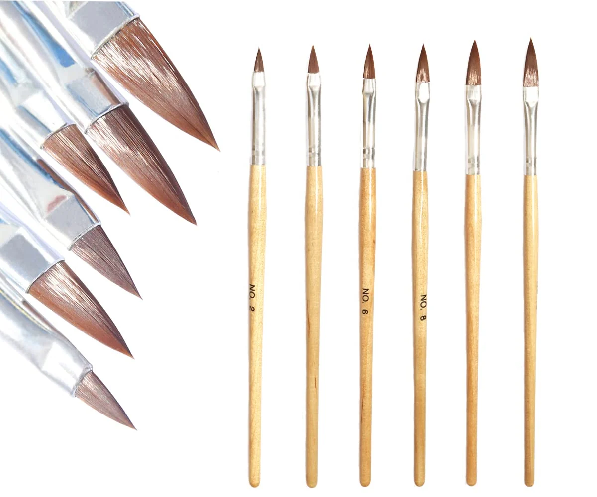 Modern Nail art Brush 6PCS Professional nylon Acrylic Nail Brush Powder Manicure Pedicure Wood Handle 3D Painting Drawing Professional Brush UV Gel Carving Safe