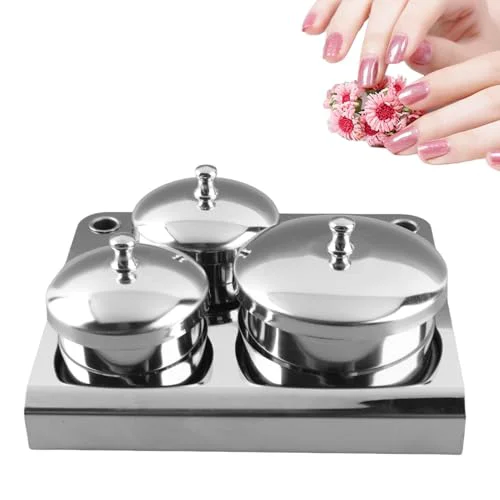 Safe Nail Liquid Container Mini Stainless Steel Dish Pot Liquid Powder Cup Lid Bowl Nail Art Tools Acrylic Nail Art Equipment Mini Bowl Cup Tray Pot Long-Lasting