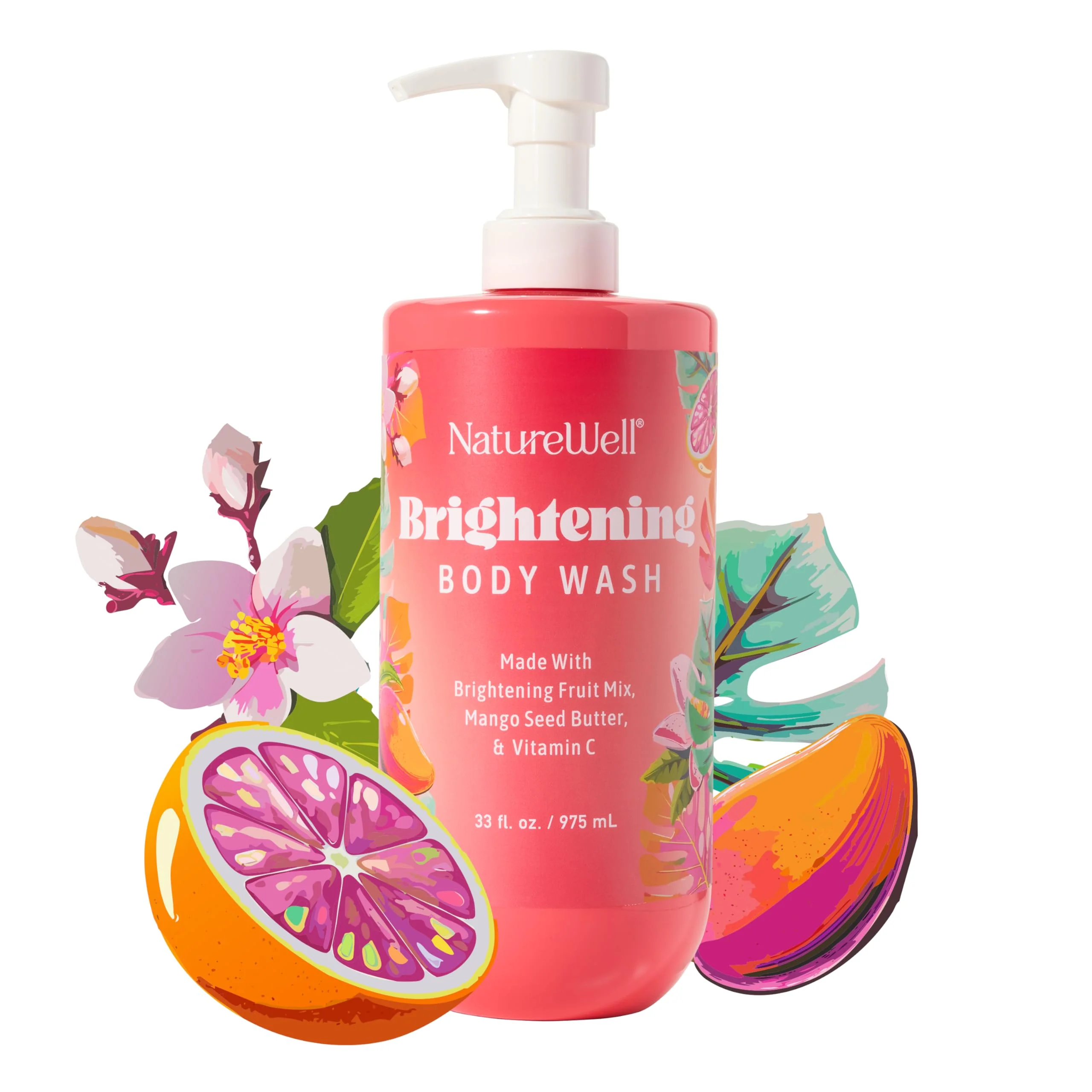 High-End NATURE WELL Brightening Body Wash Gentle Creamy Formula Enriched with Mango Seed Butter Vitamin C Promotes a Luminous Healthy-Looking Glow