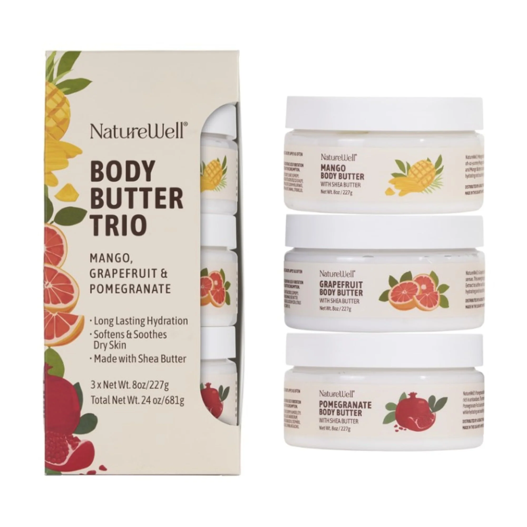 Detailed NATURE WELL Shea Body Butter Variety Pack Includes Grapefruit Mango Pomegranate Provides Nourishment Hydration 3 Pack 8 Oz Ea Optimized