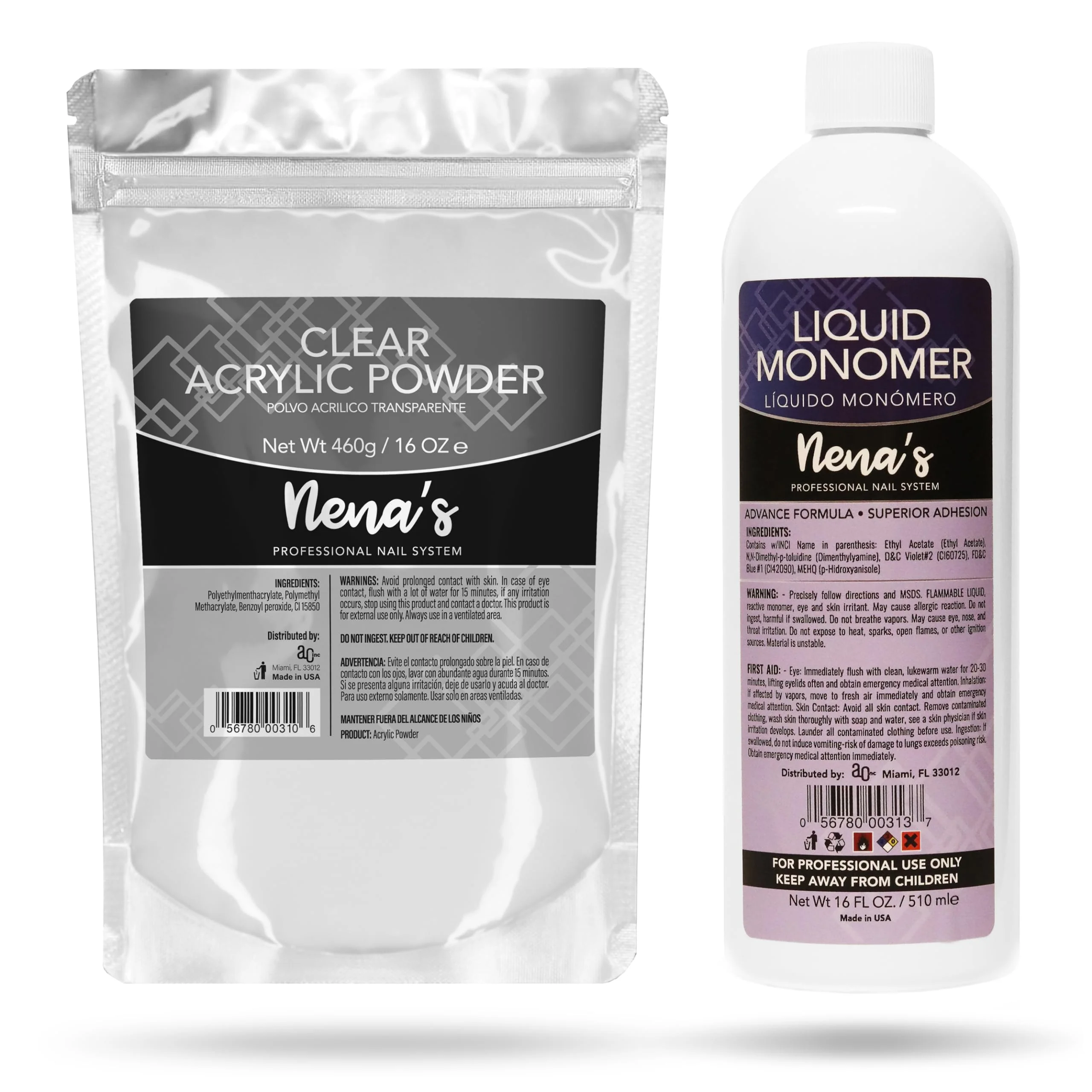 Effective Nena's 16oz Acrylic Liquid Monomer 16oz Clear Acrylic Powder Made in USA Clear Pink Artisan
