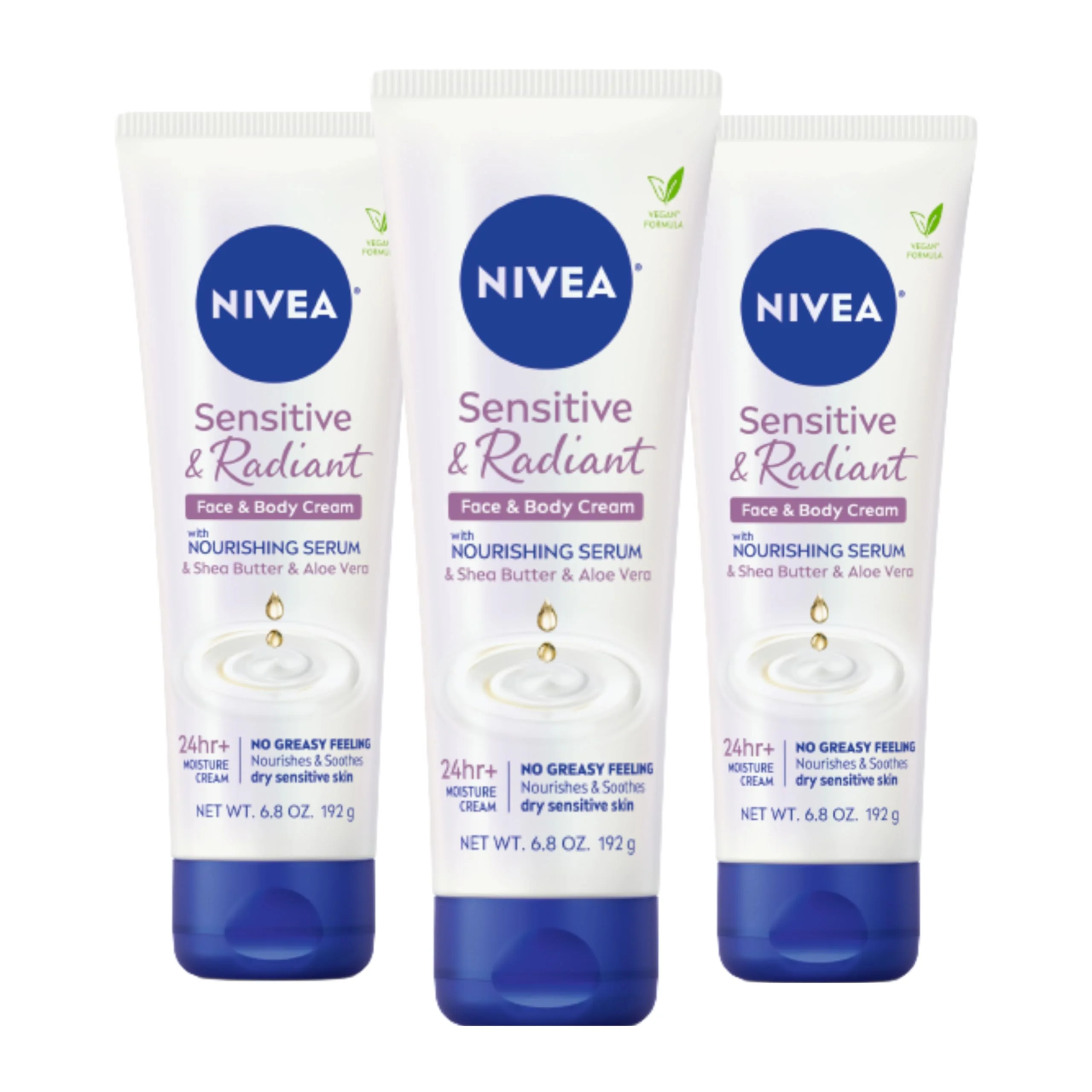 Functional NIVEA Sensitive and Radiant Face and Body Cream for Dry Sensitive Skin Vegan Body and Face Moisturizer with Shea Butter and Aloe Vera 6.8 Oz Tube Organic
