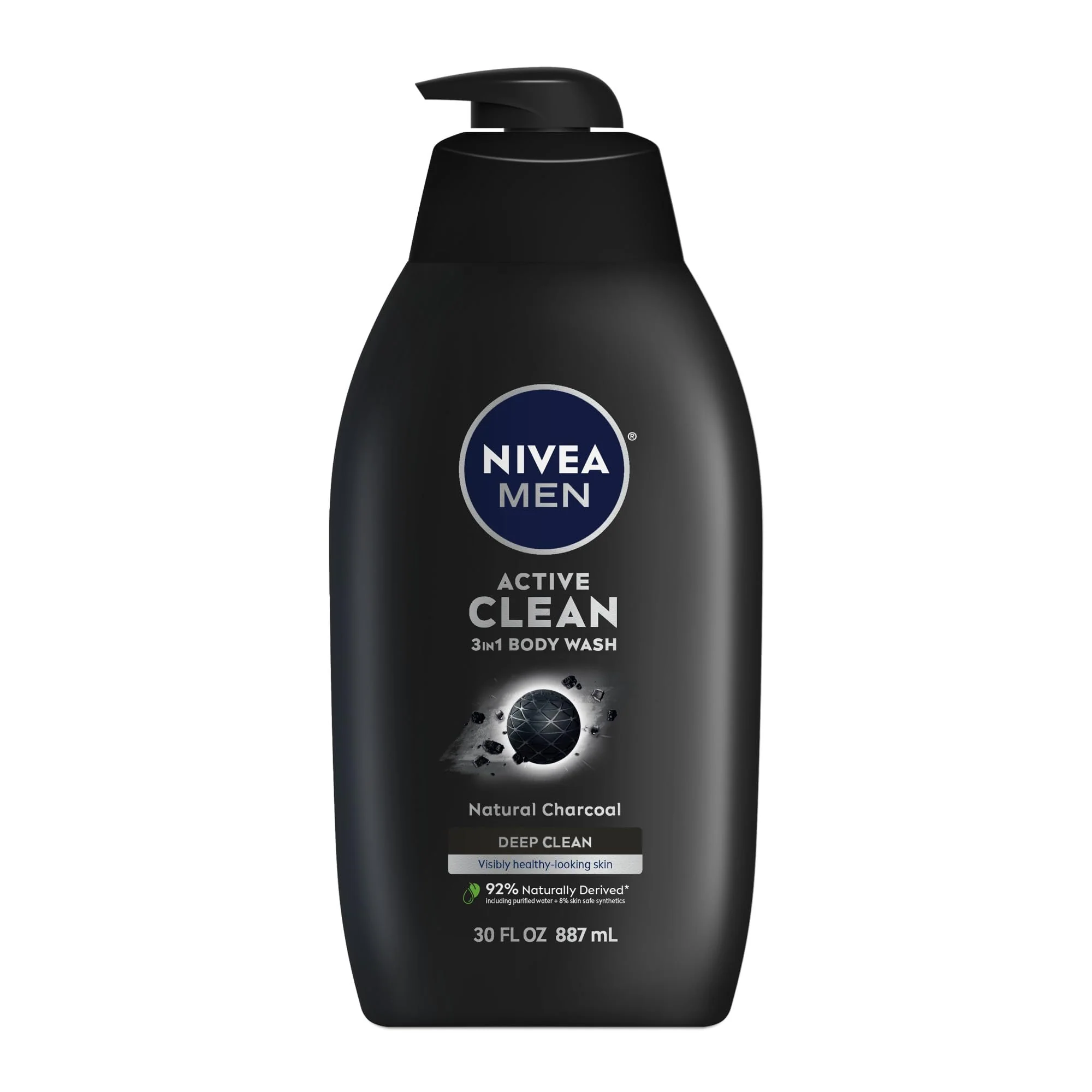 Traditional NIVEA Men Active Clean Body Wash with Natural Charcoal for Normal to Oily Skin 3-in-1 Charcoal Body Wash Face and Hair Draws Out Dirt Expertly Made