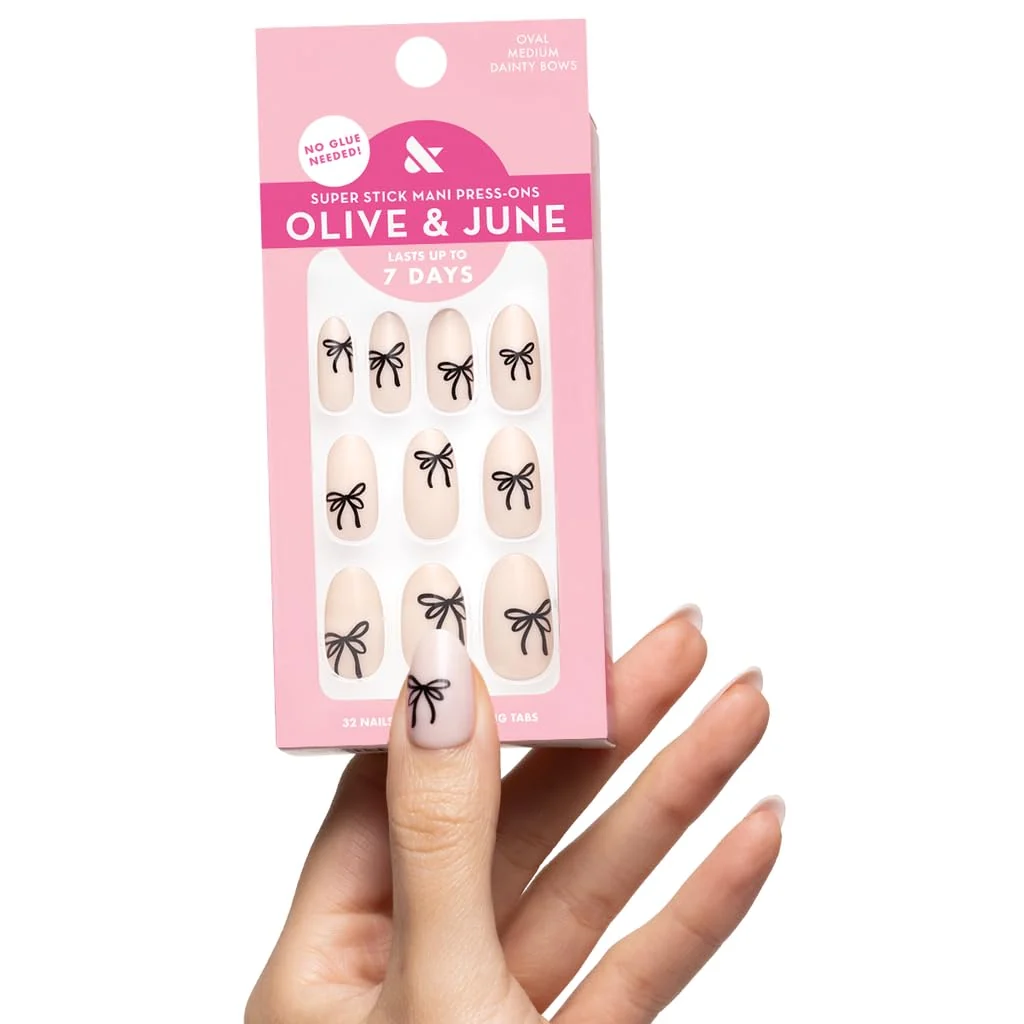 Innovative Olive June Classic Super Stick Mani Press On Nails No Glue Needed 32 Tab Nails 16 Sizes Non-Toxic Tabs Easy On-Off Non-Damaging ist Look Casual
