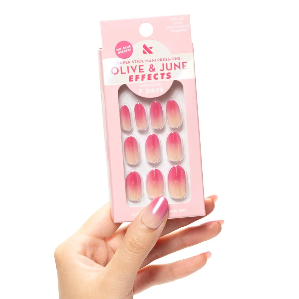 Recyclable Olive June Effects Super Stick Mani Press On Nails Medium Oval No Glue Needed 32 Tab Nails in 16 Sizes Non-Toxic Tabs Easy On-Off Practical